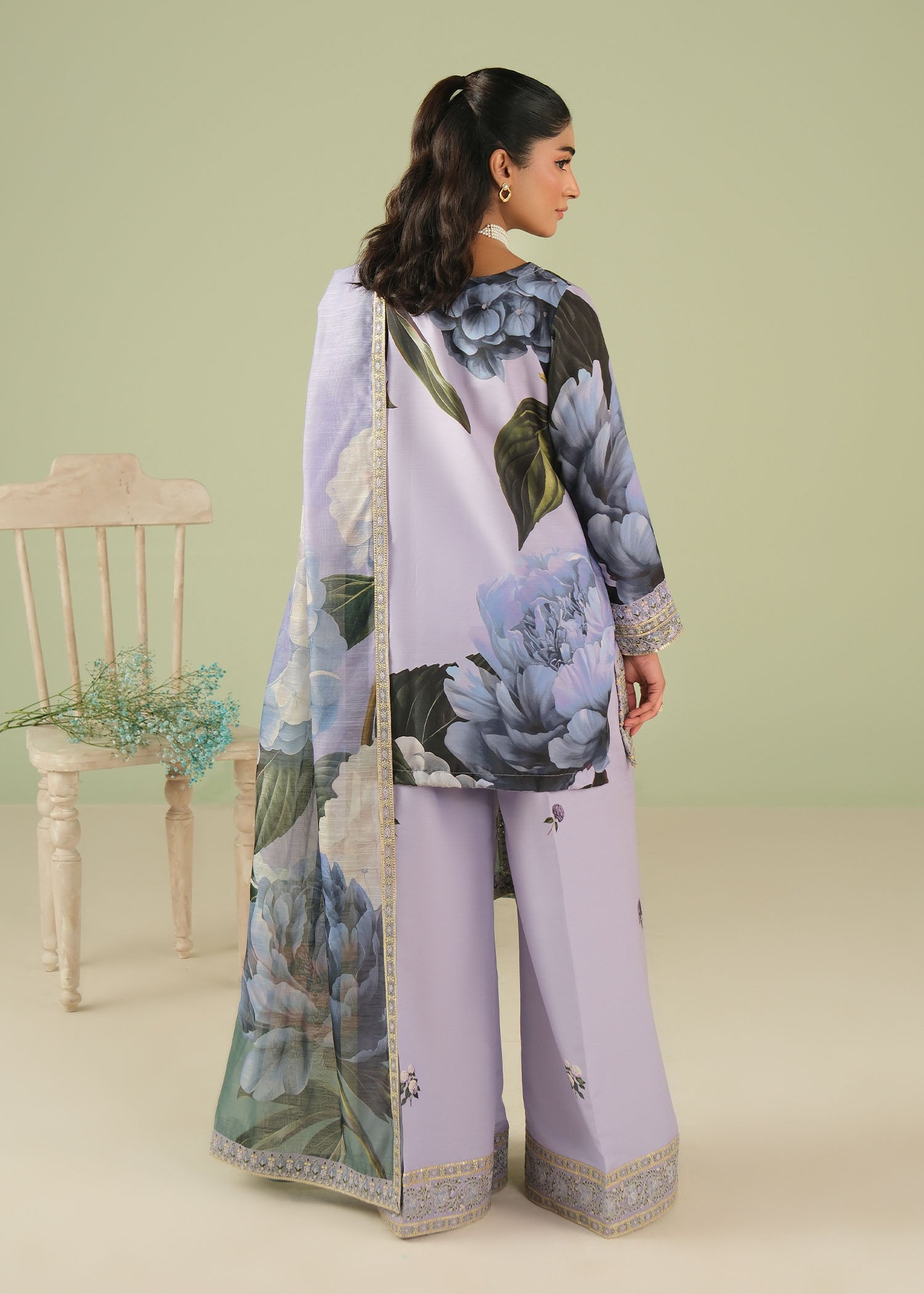 raw silk Kurta Set in Lavender