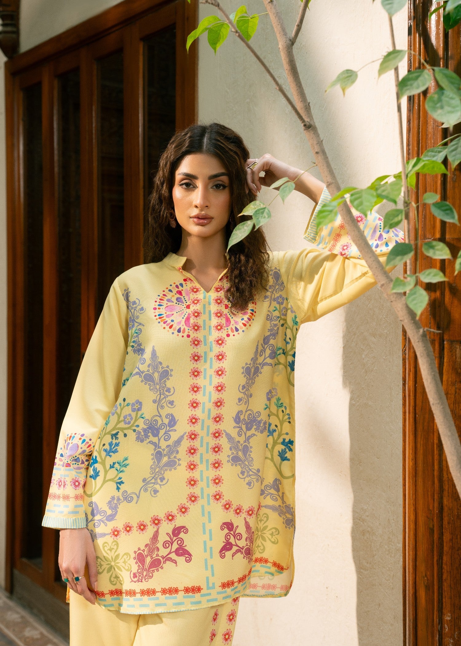 poly lawn Co Ord Sets in Light yellow