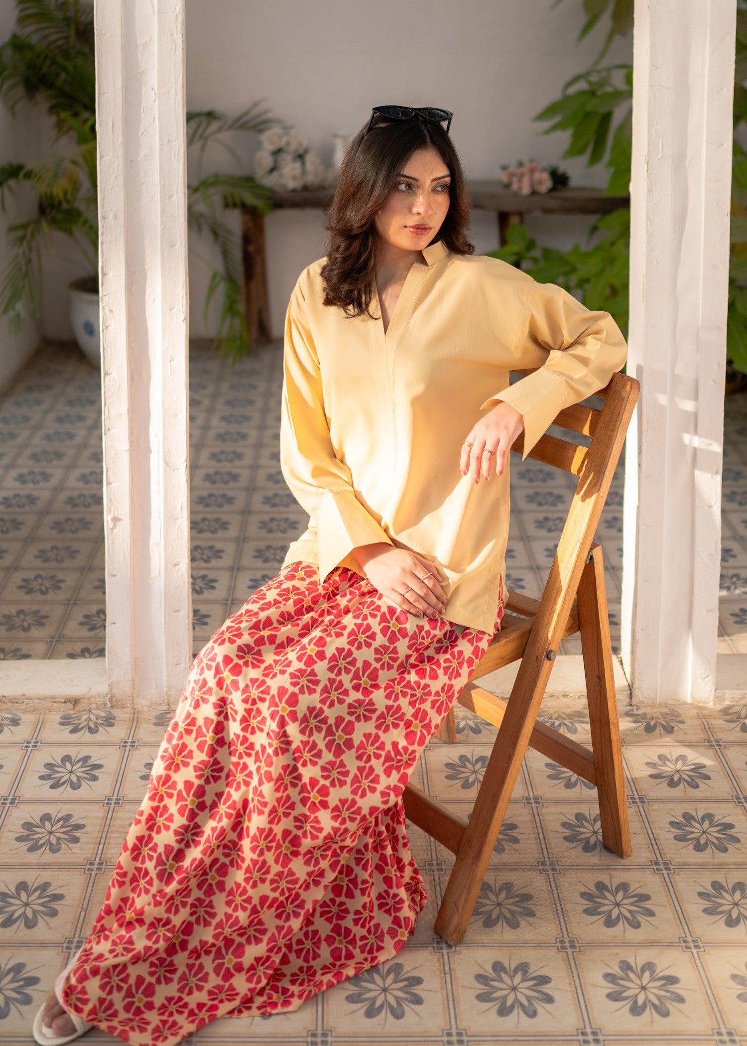polyester crepe Skirt in Pale yellow