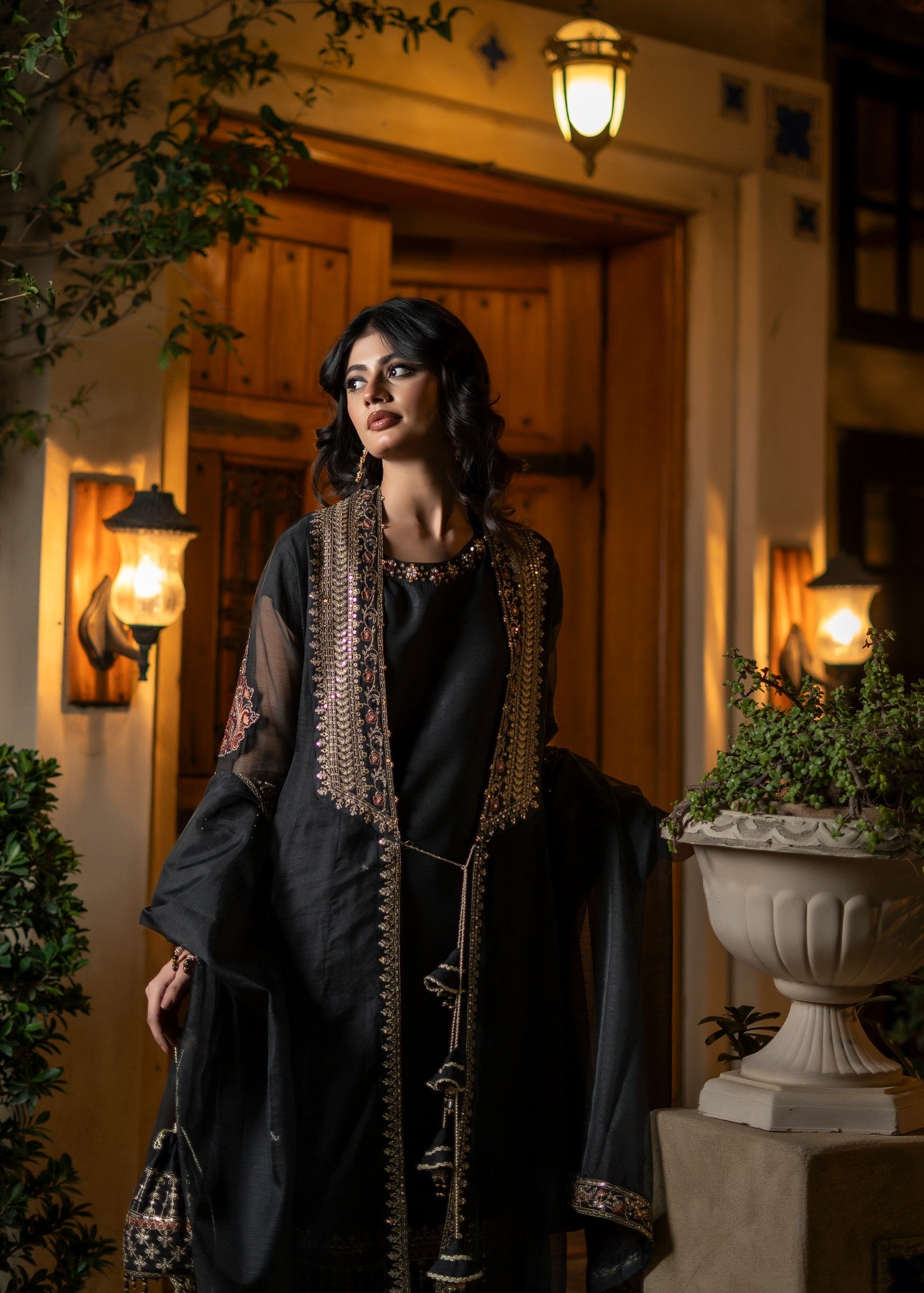 khaddi net Gown in Black