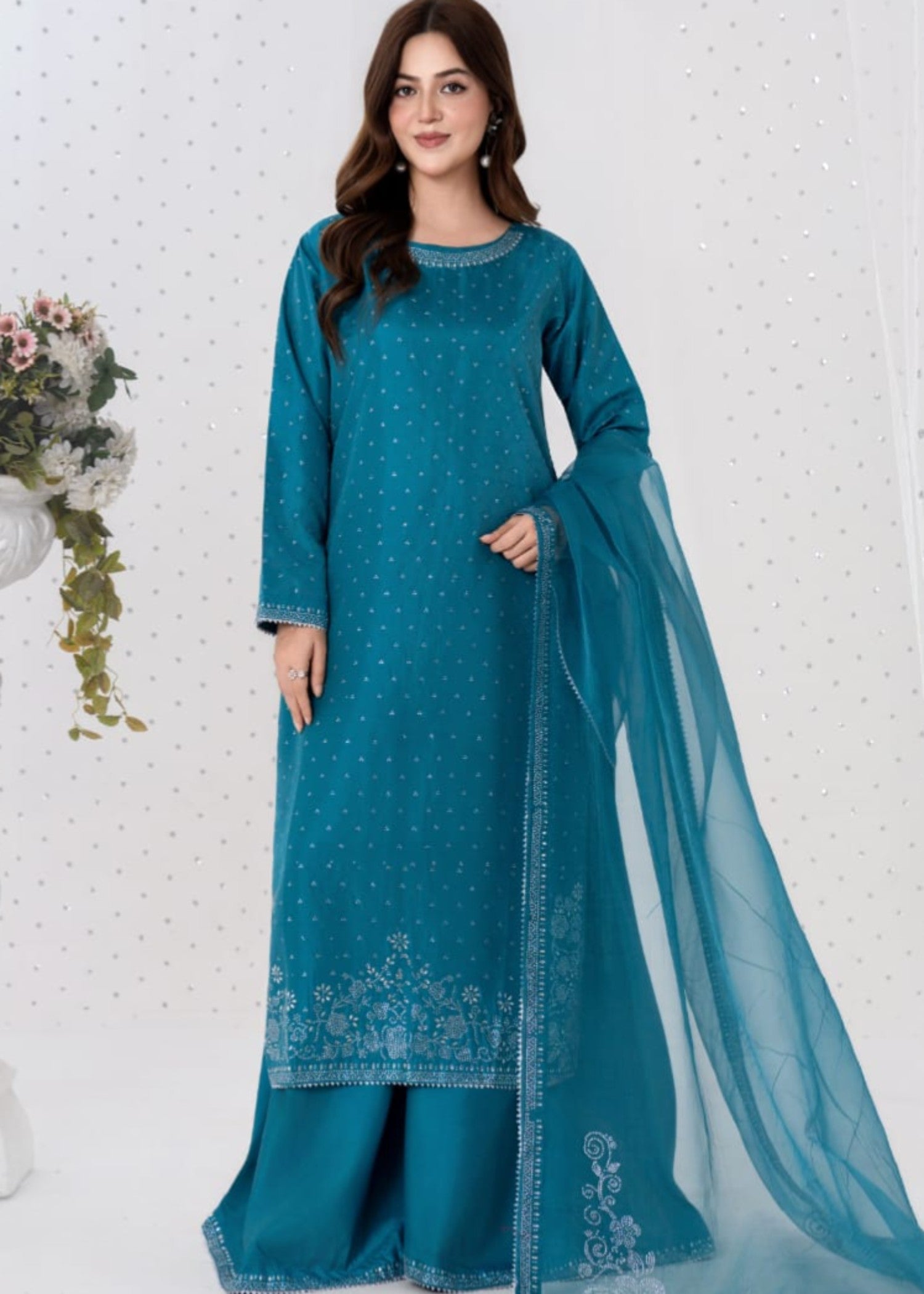 polyester kattan silk Kurta Set in Carolina blue