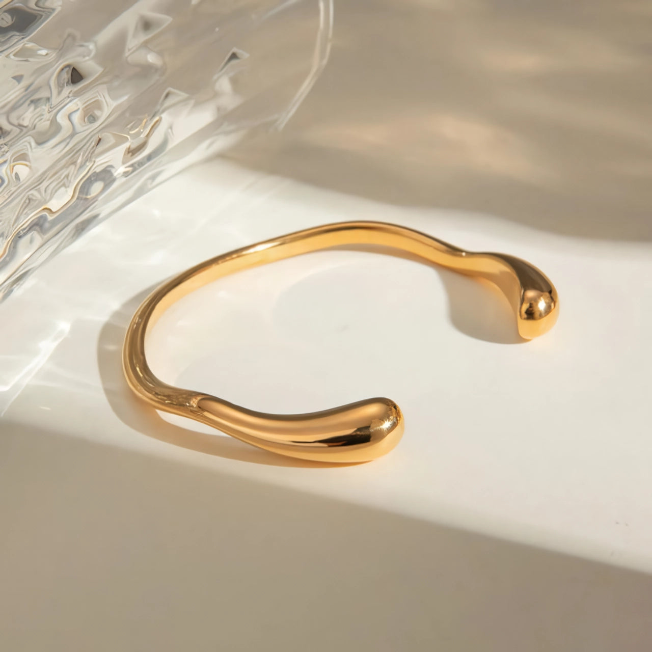 18K Gold PVD Plated Stainless Steel Open Bracelet Bangle – Smooth, Polished, and Rust-Proof