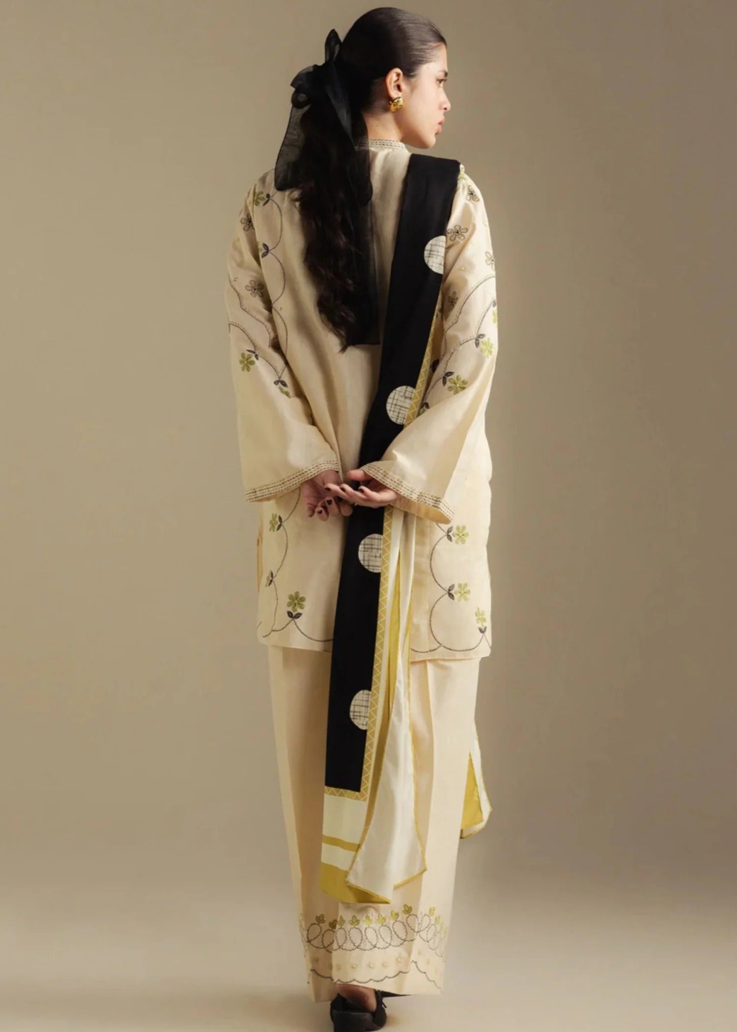 slub khaddar Kurta Set in Beige