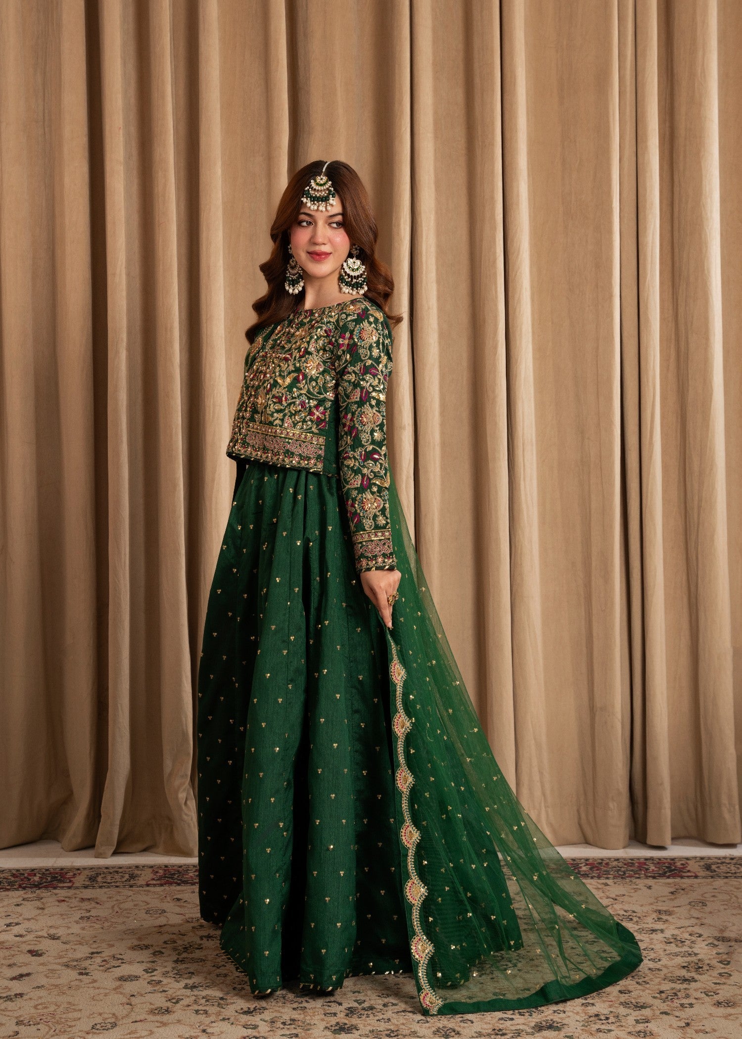 raw silk Lehenga in Green