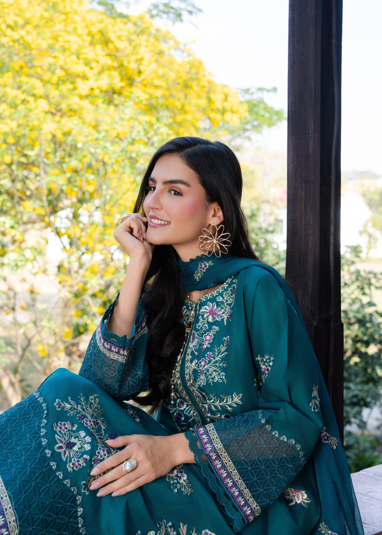 lawn Kurta Set in Pine green
