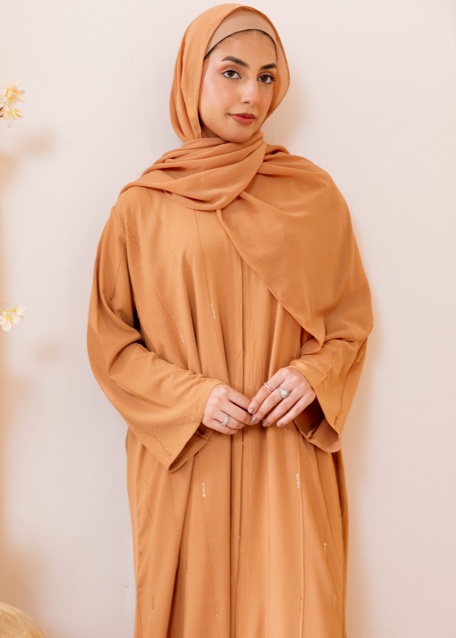 nidha blend Abaya in Apricot orange