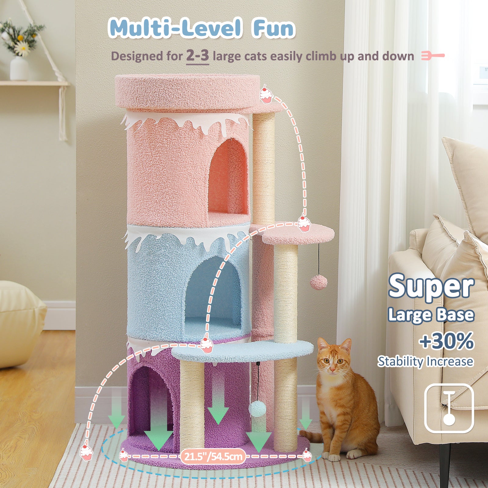 Multi-Level Cat Tree Tower with Large Perch and Sisal Scratching Posts for Indoor Cats