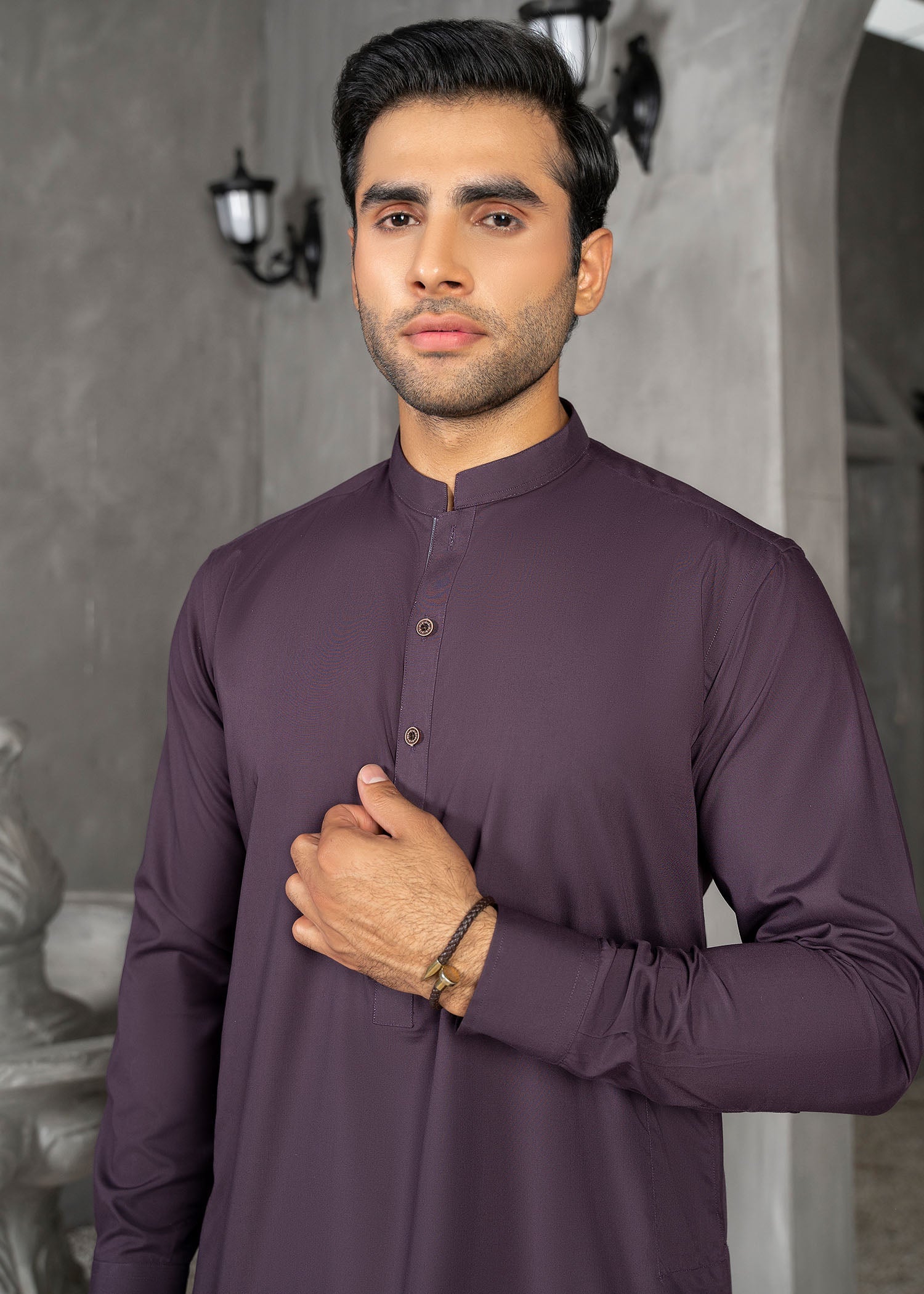 wash & wear Kurta Set in Plum by Thread & Weave By Zeplar