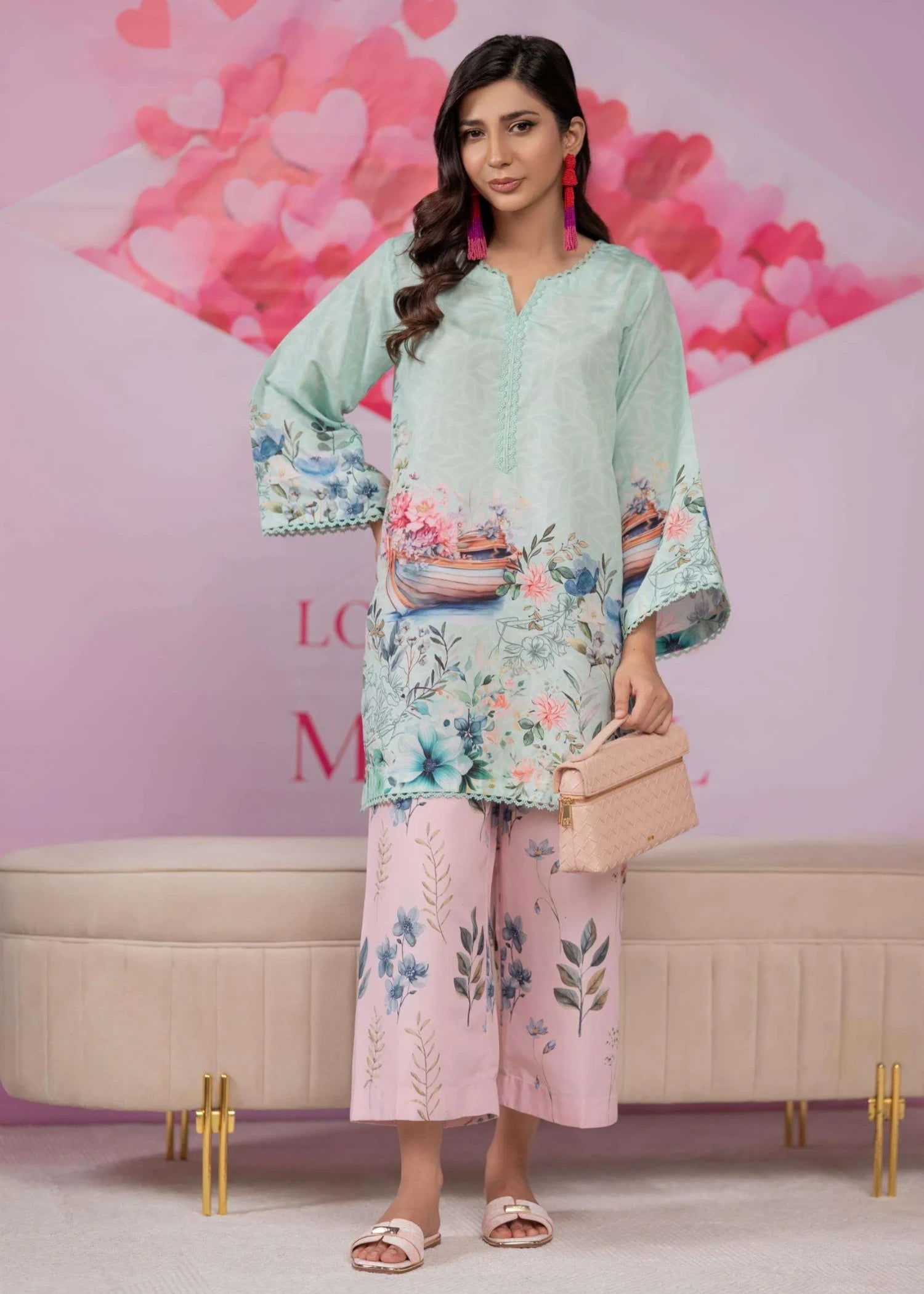 silk finish lawn Kurta Set in Sky blue