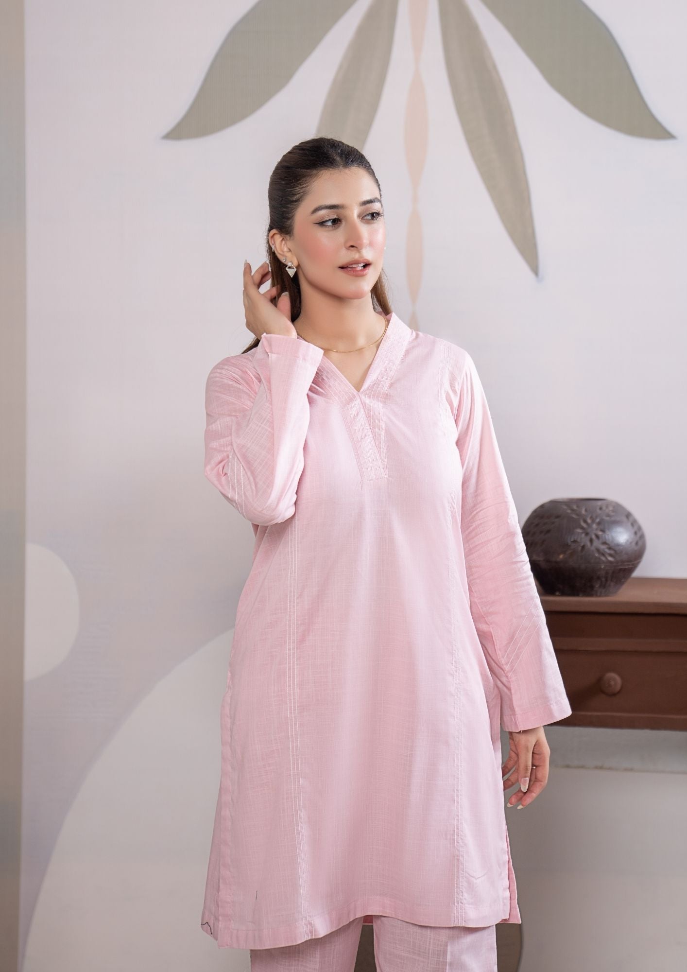 lawn cotton Co Ord Sets in Peach pink