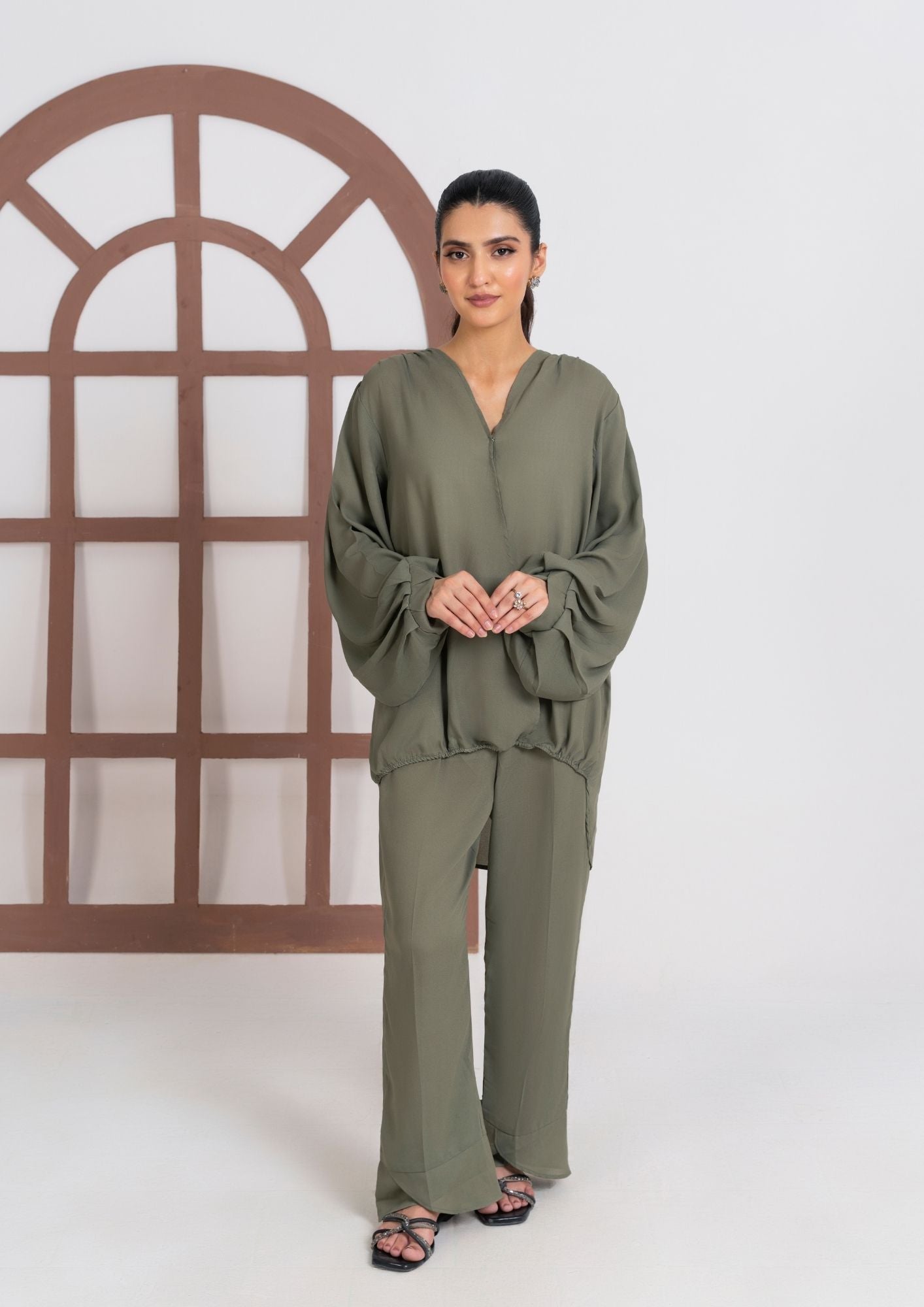 georgette Co Ord Sets in Olive green