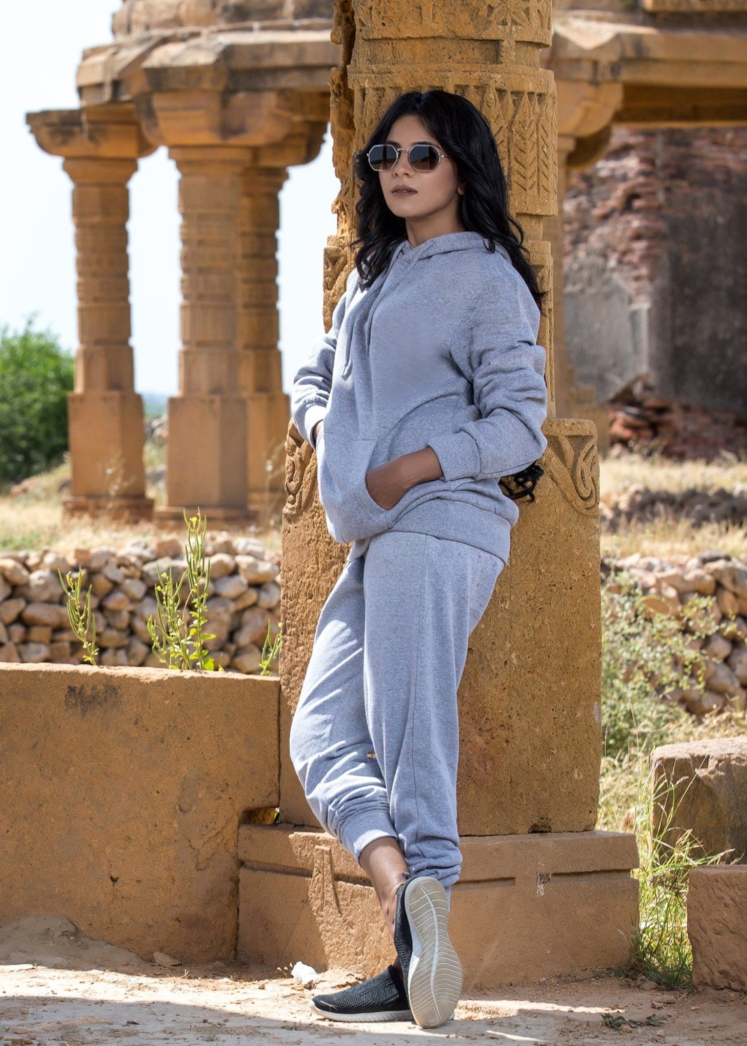 cotton viscose Trousers in Cool grey