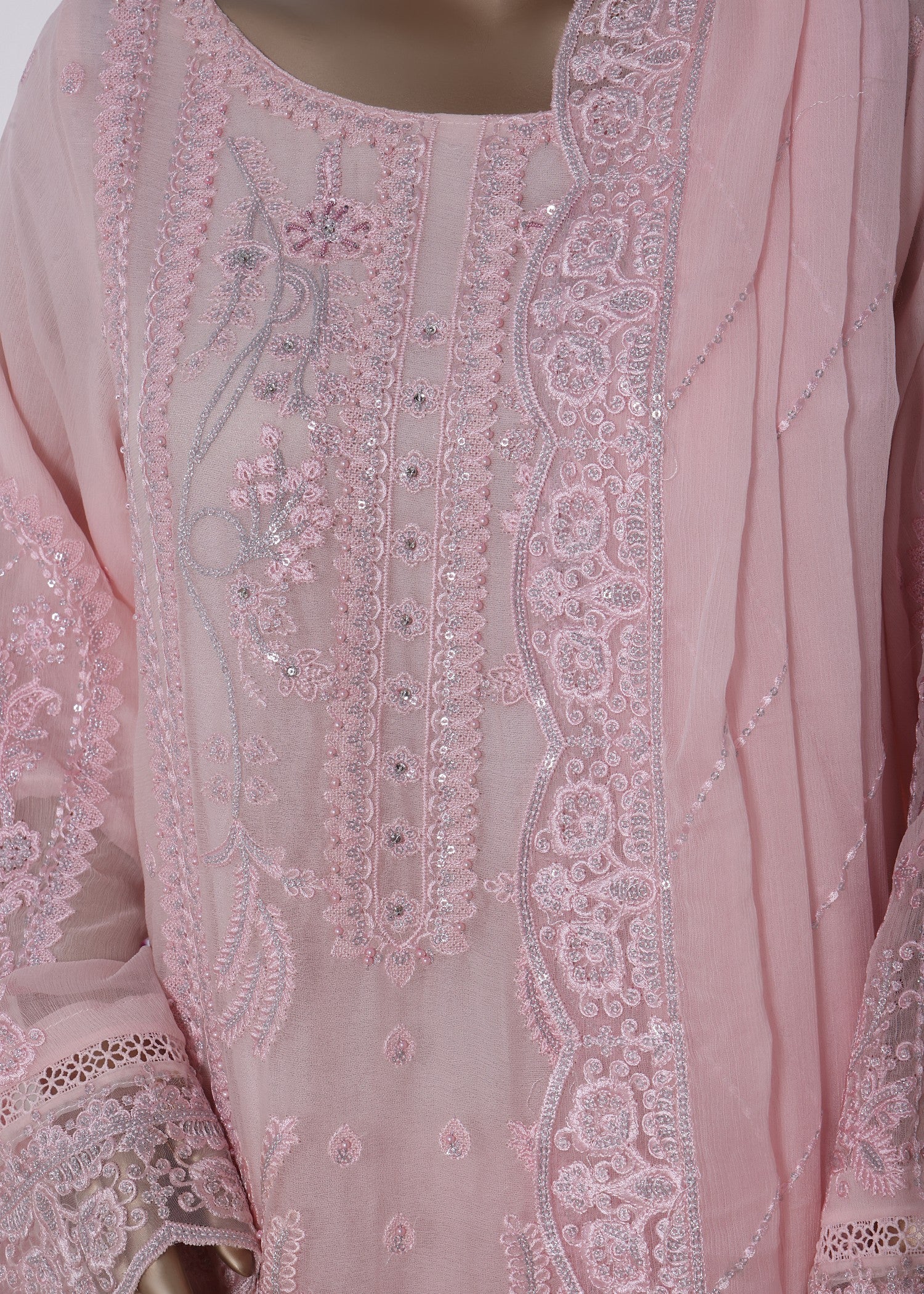 polyester chiffon Kurta Set in Peach pink