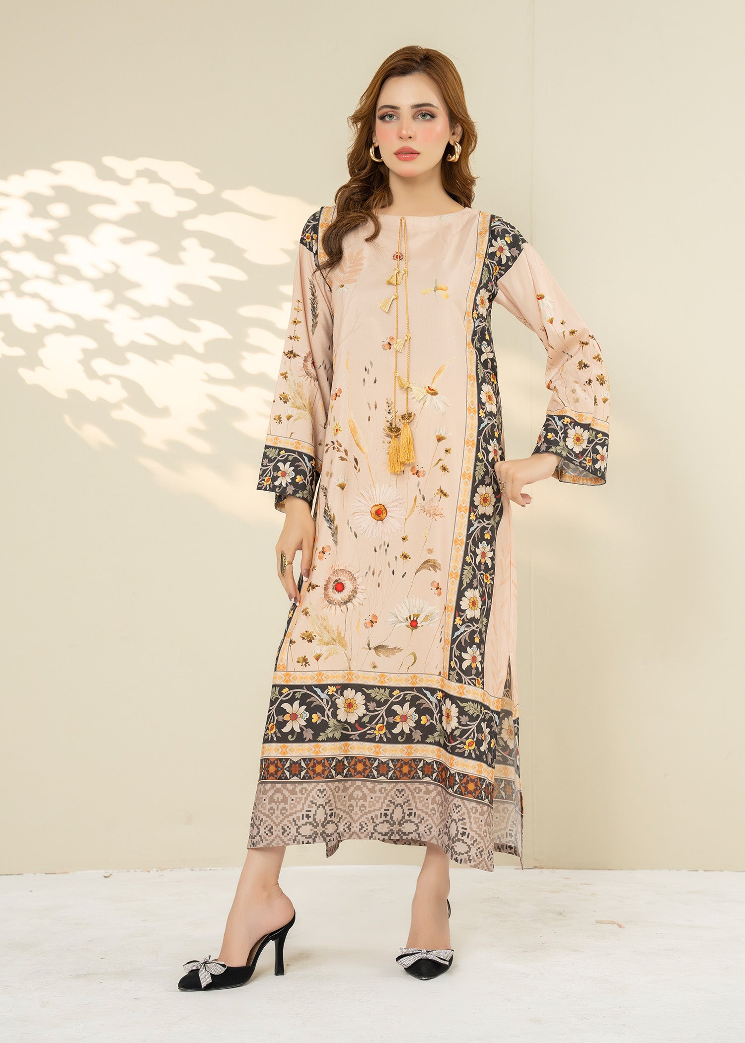 silk Kaftan in Beige