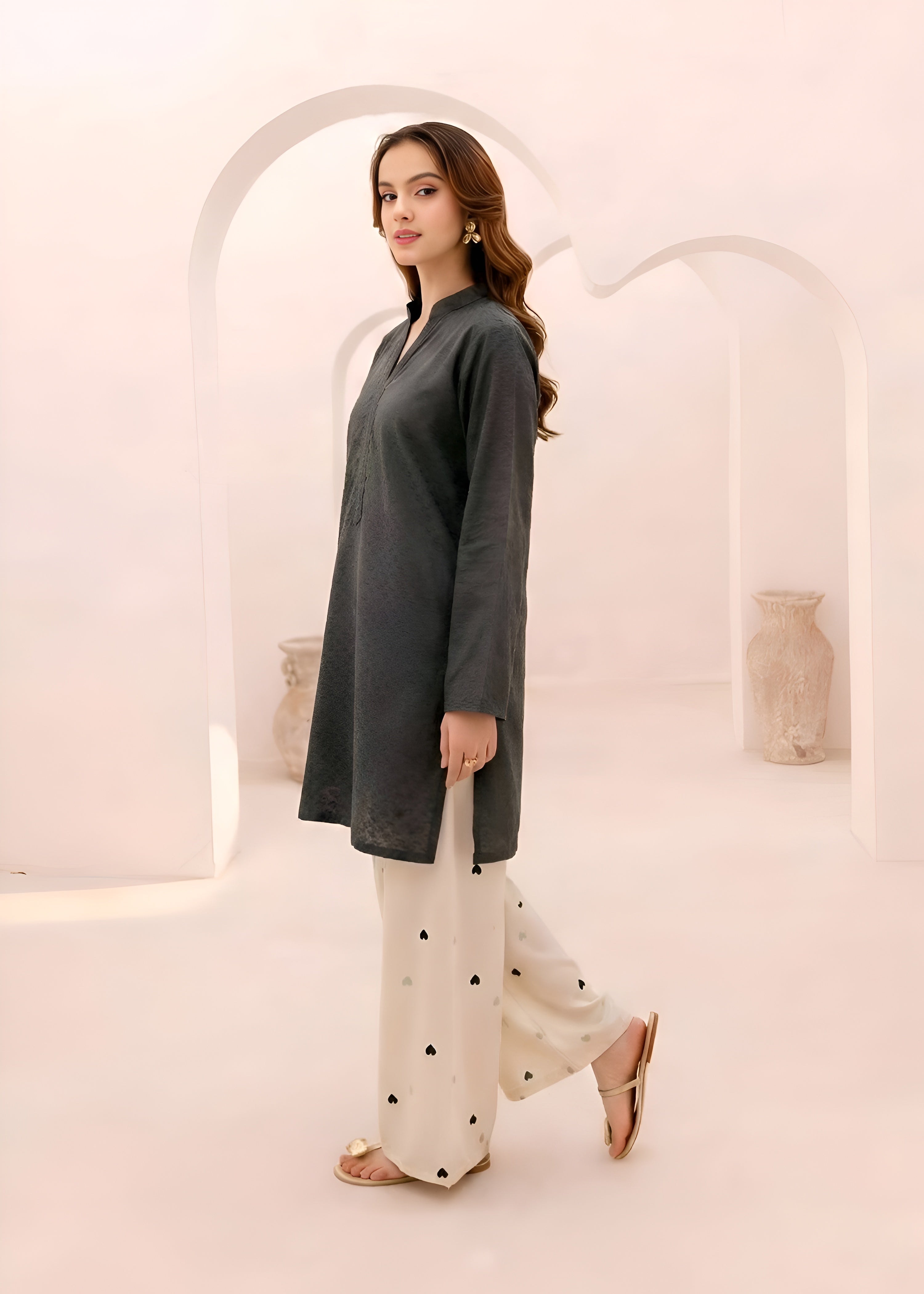 linen Kurta Set in Grey