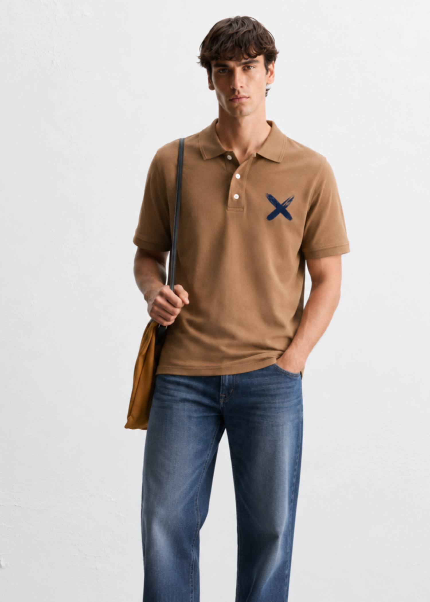 cotton Polo Shirt in Camel brown