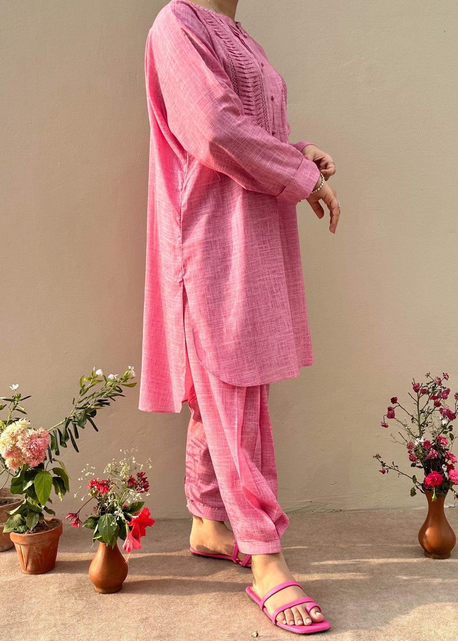 blended linen Co Ord Sets in Pink