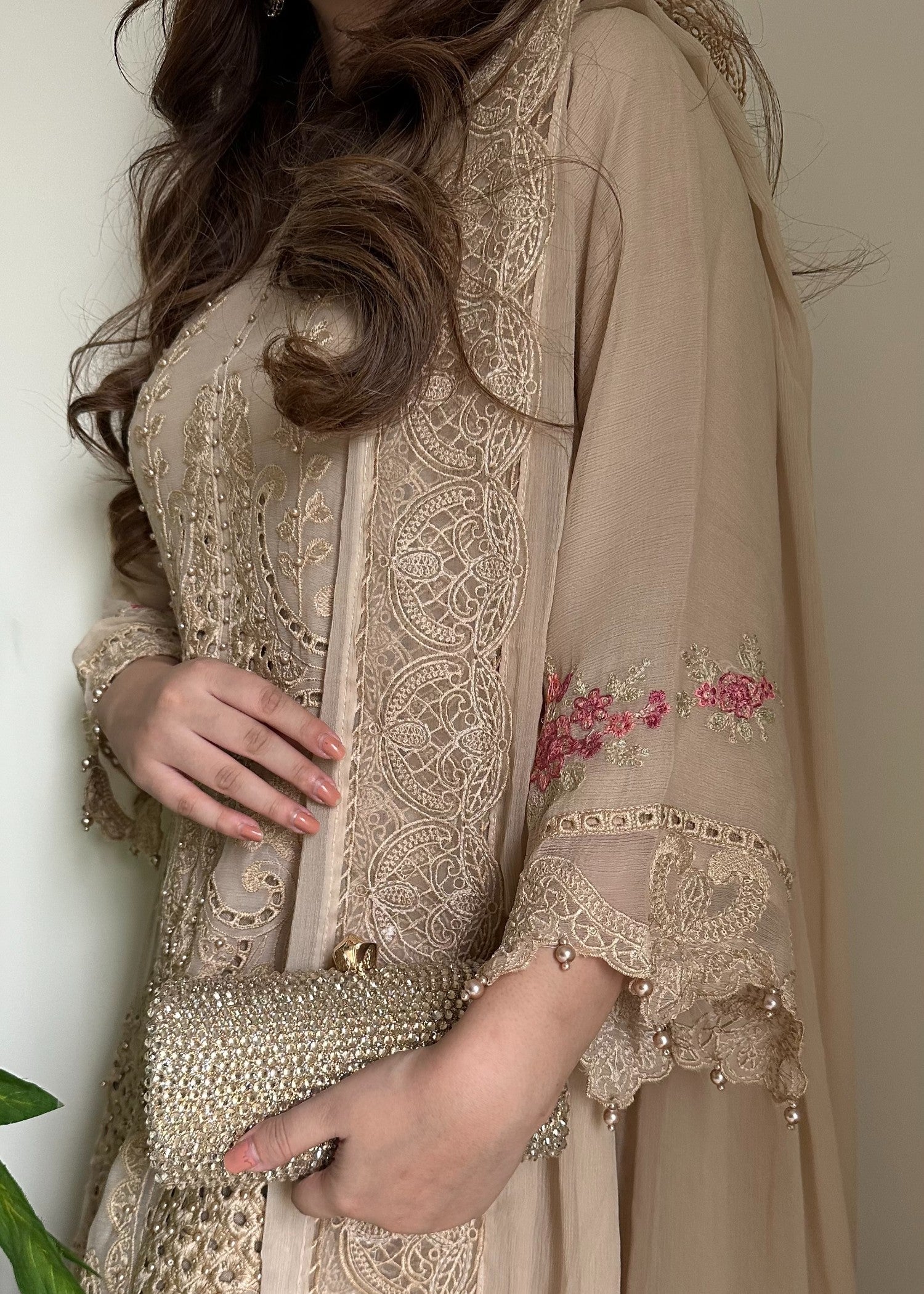 chiffon Kurta Set in Tan brown