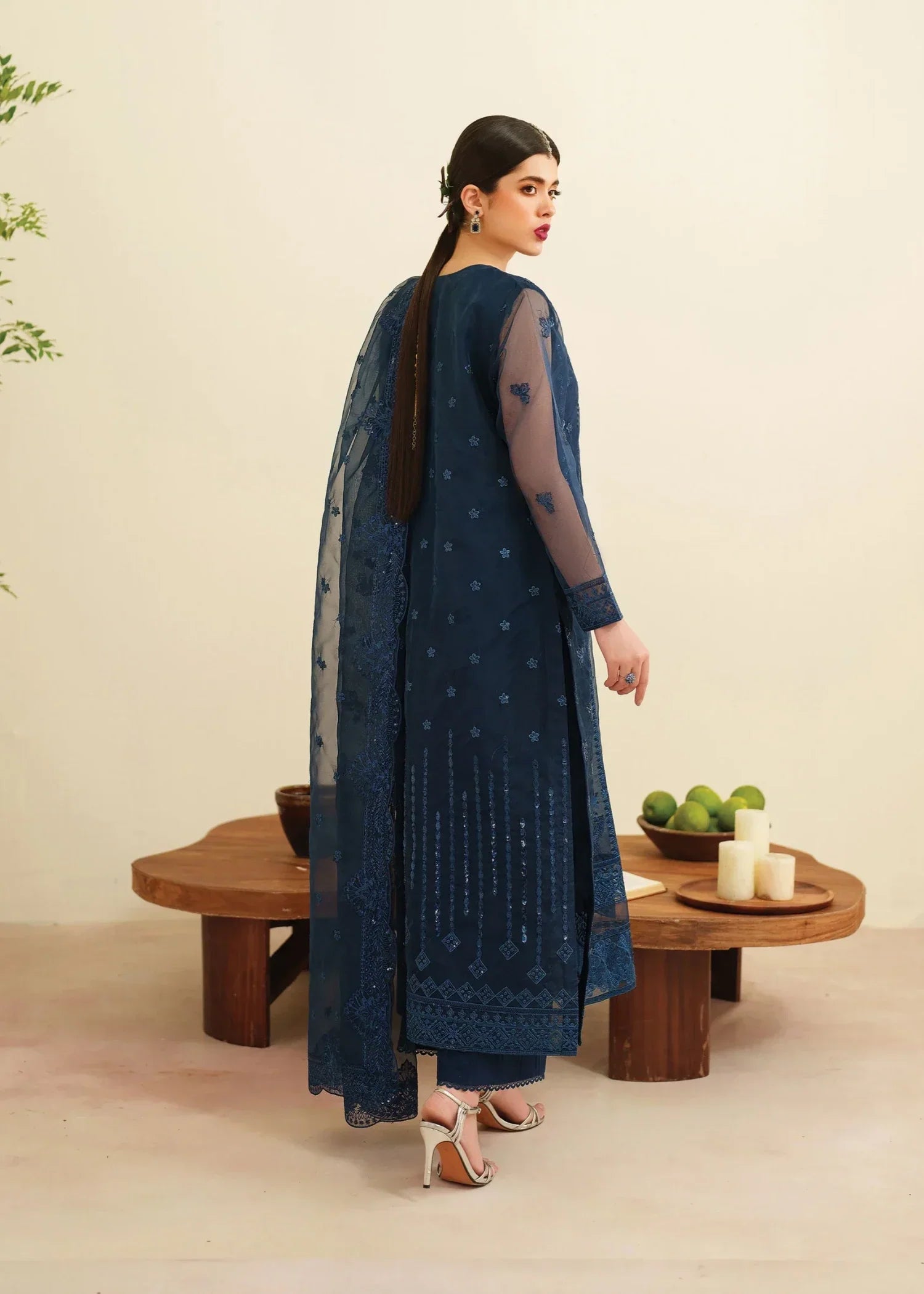 organza Kurta Set in Cobalt blue