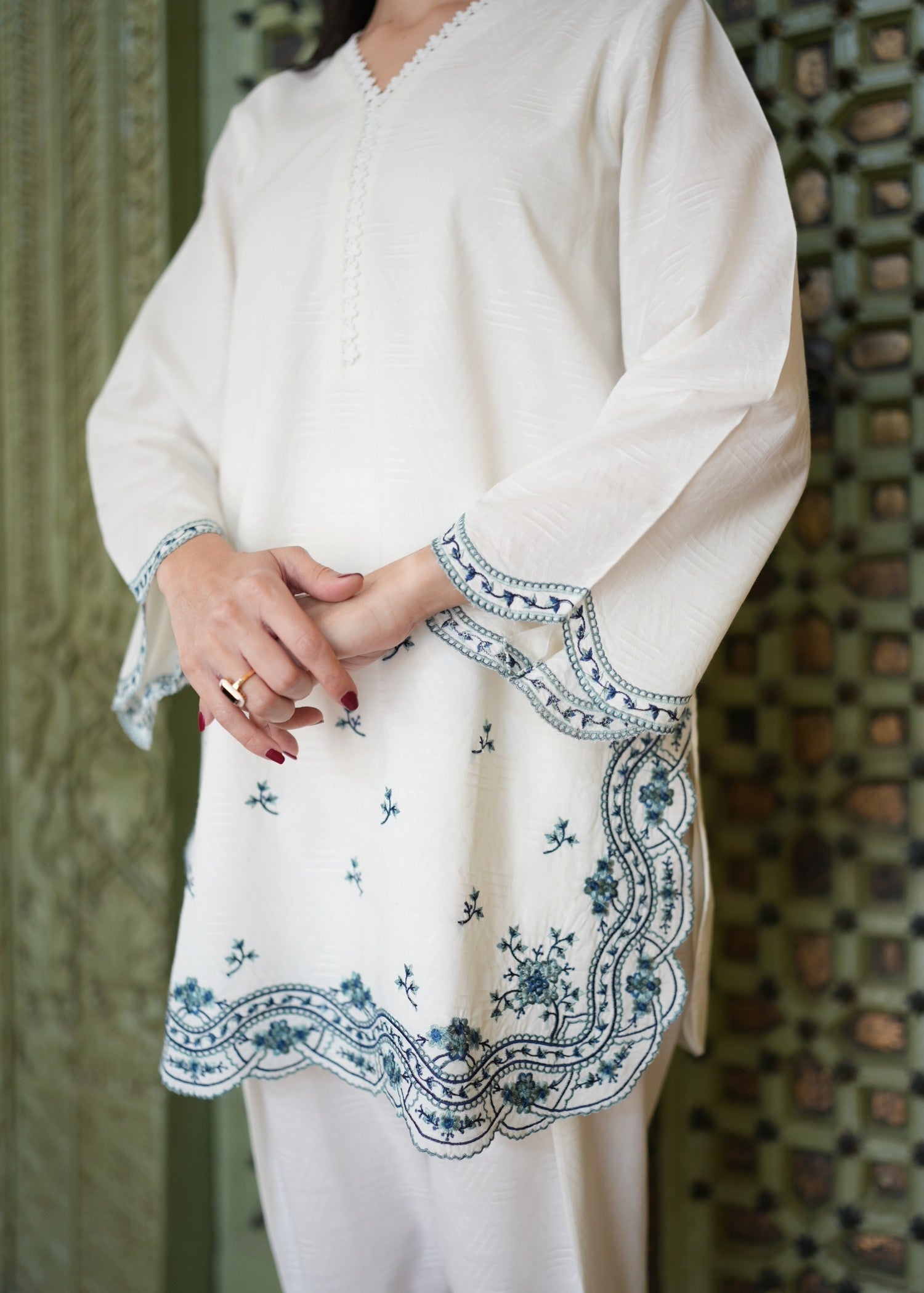 self jacquard Co Ord Sets in White