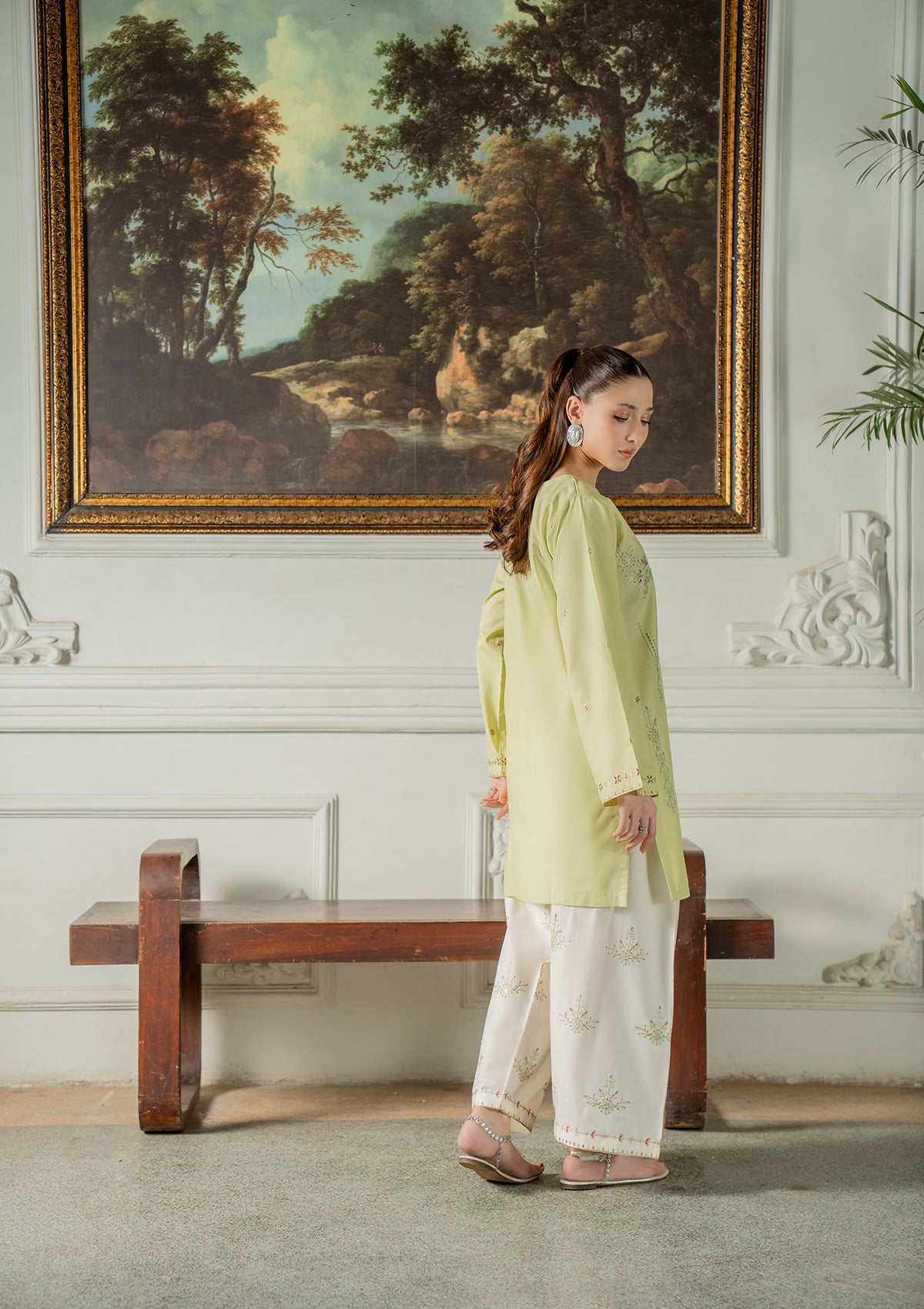 cotton Kurta Set in Pistachio green