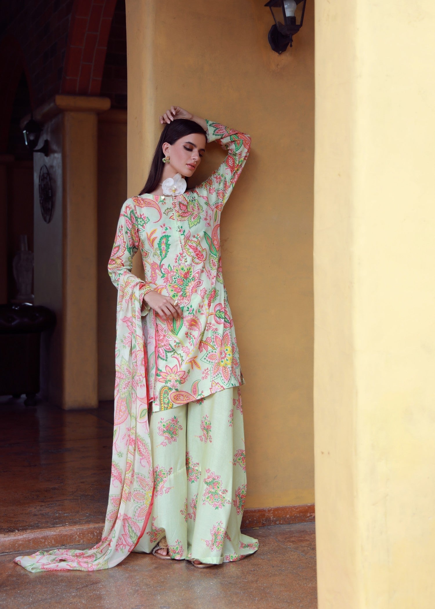 lawn Sharara in Mint green
