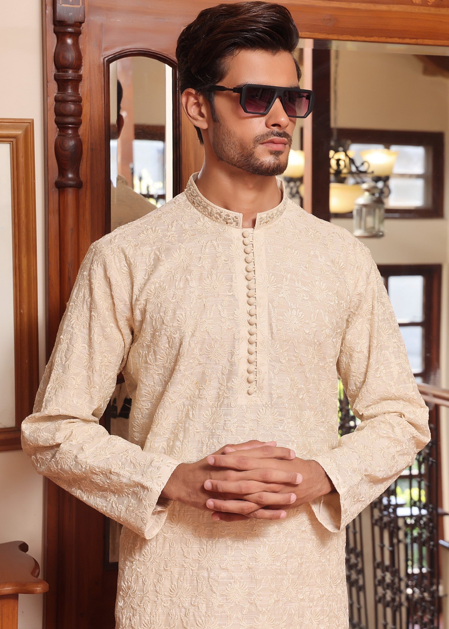 cotton silk Kurta Set in Off-white