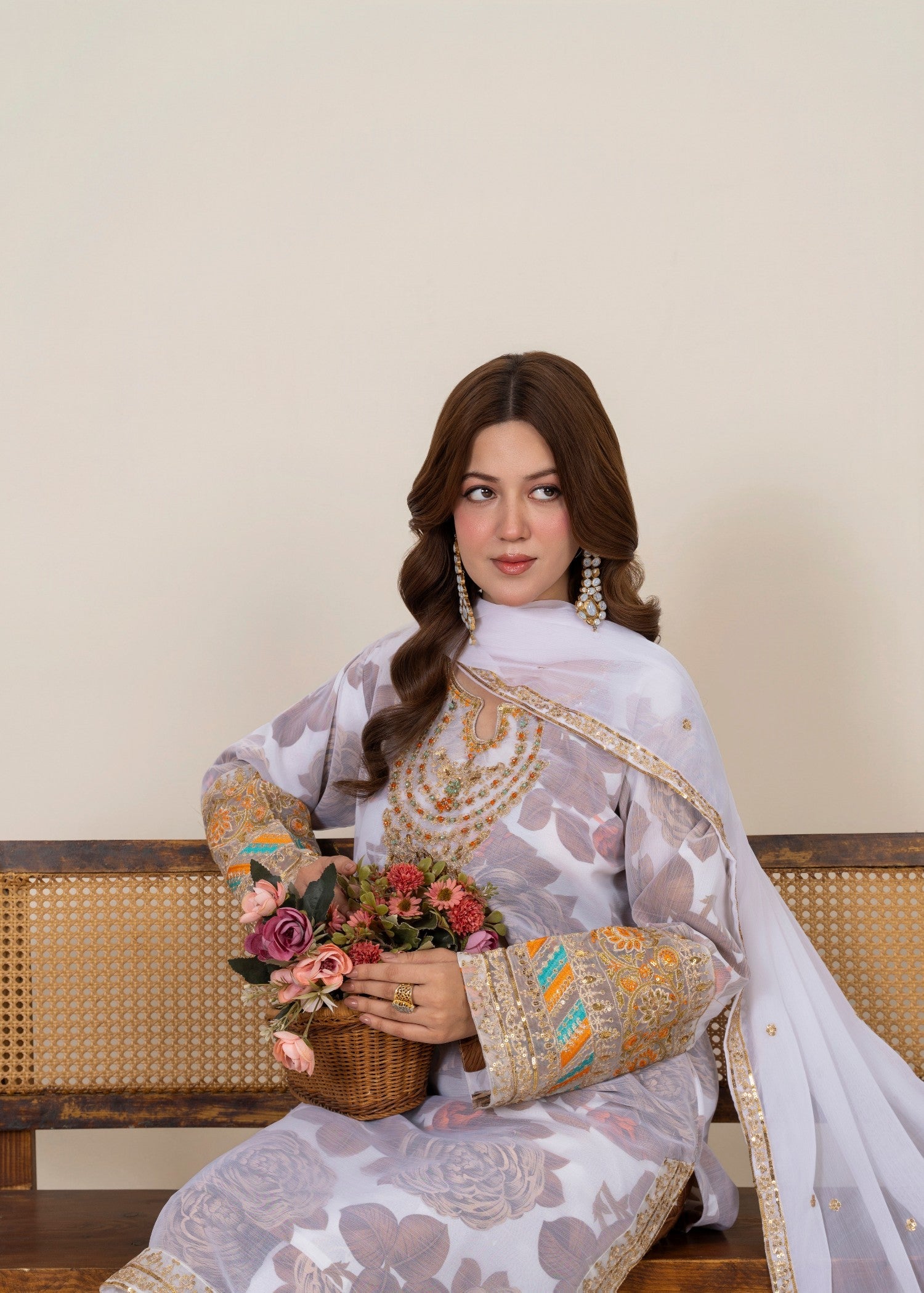 chiffon Kurta Set in White