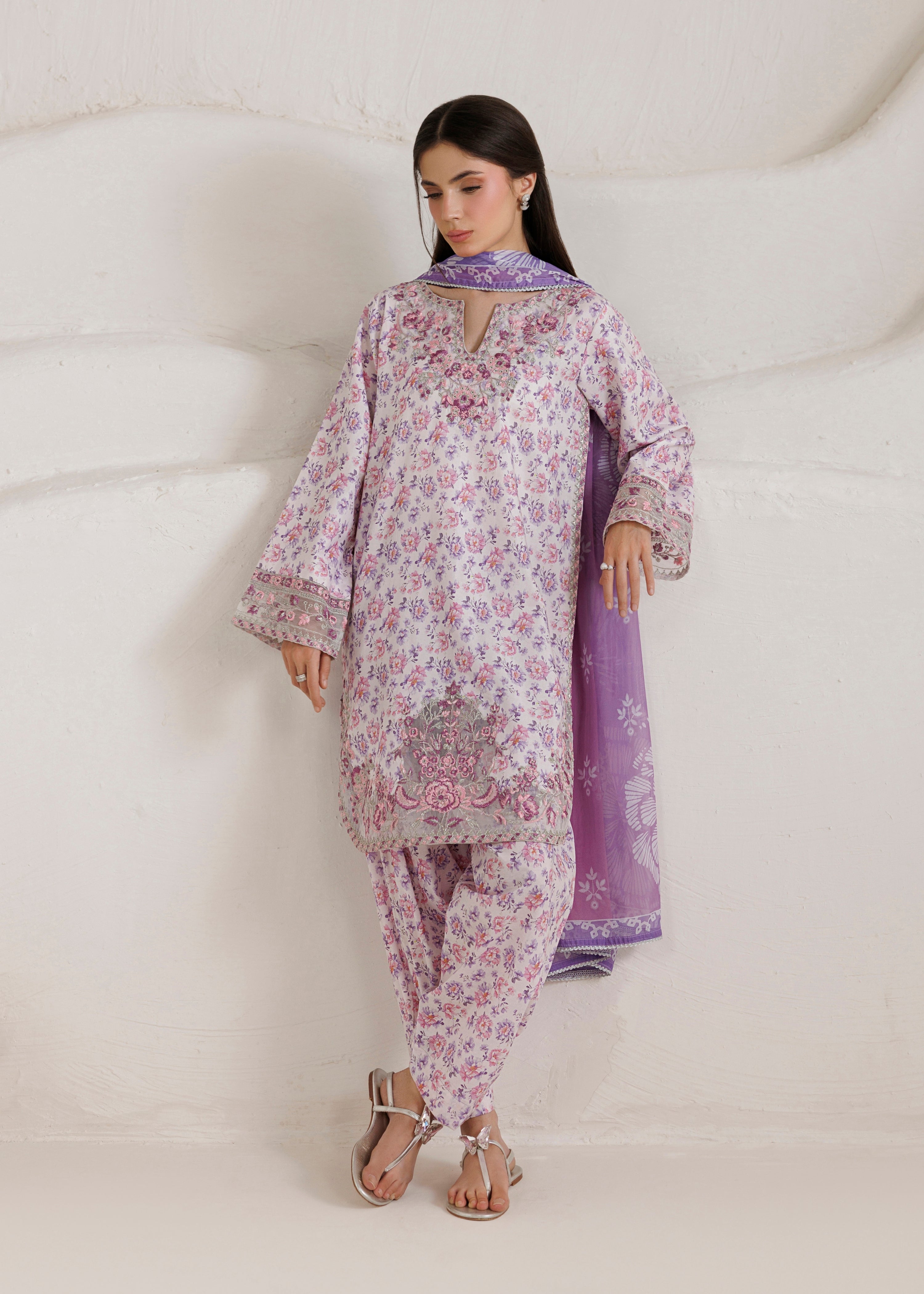 cotton Kurta Set in Lilac