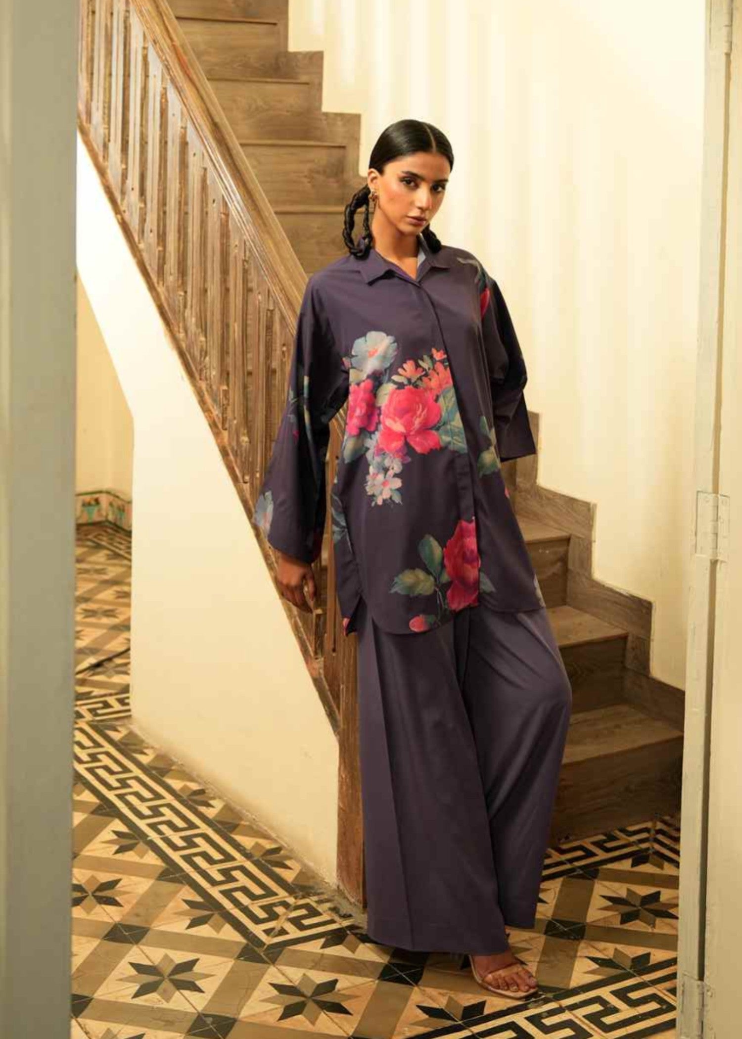 crepe Co ord Sets in Grape