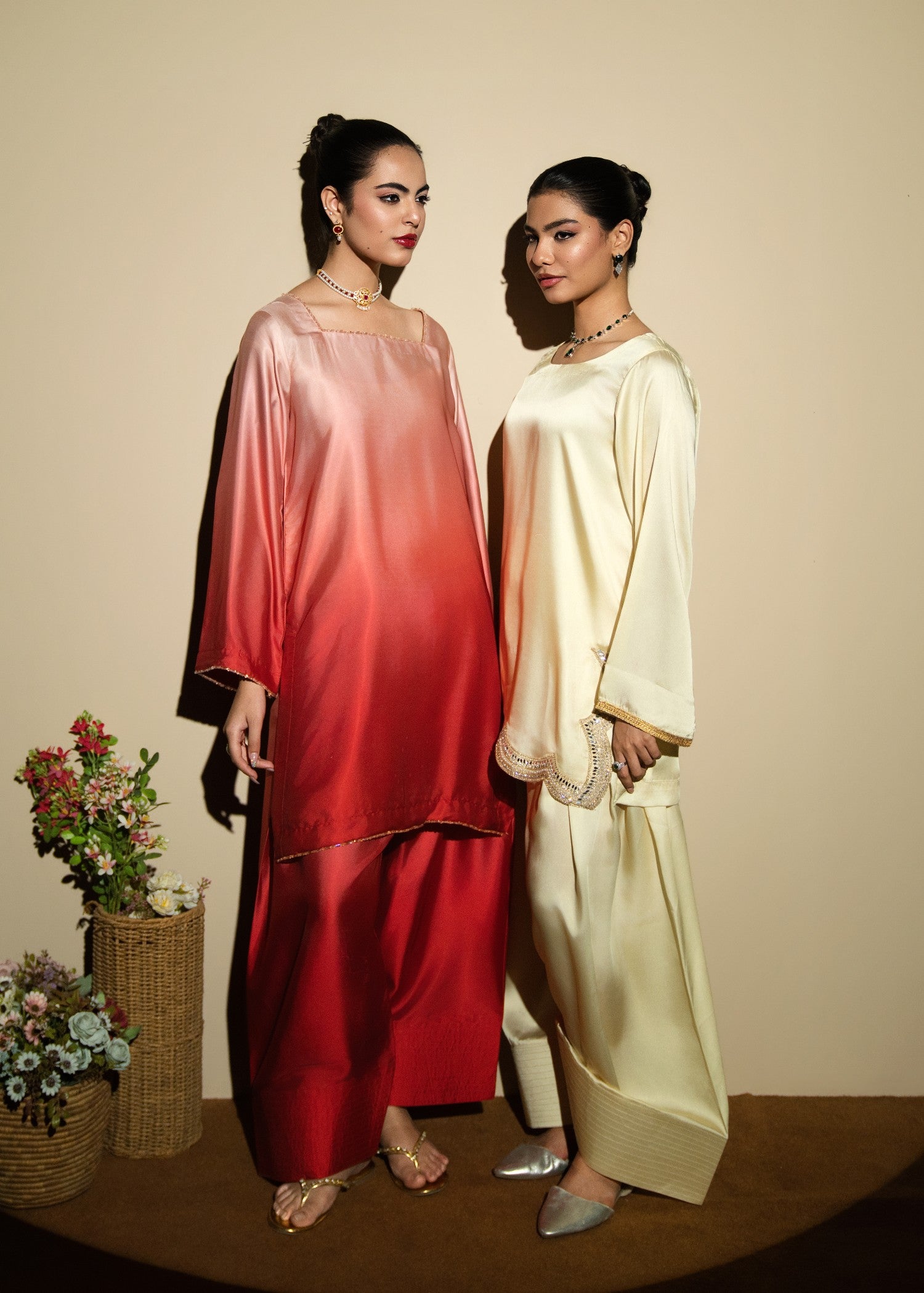 silk Kurta Set in Vivid pink