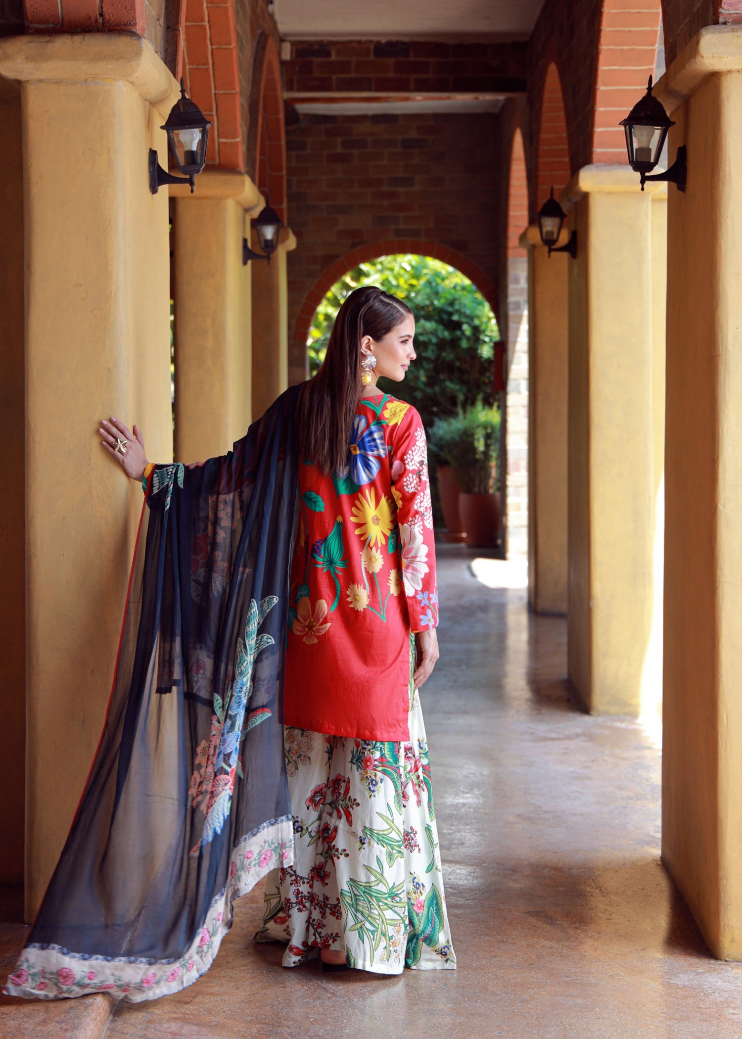 lawn Sharara in Red