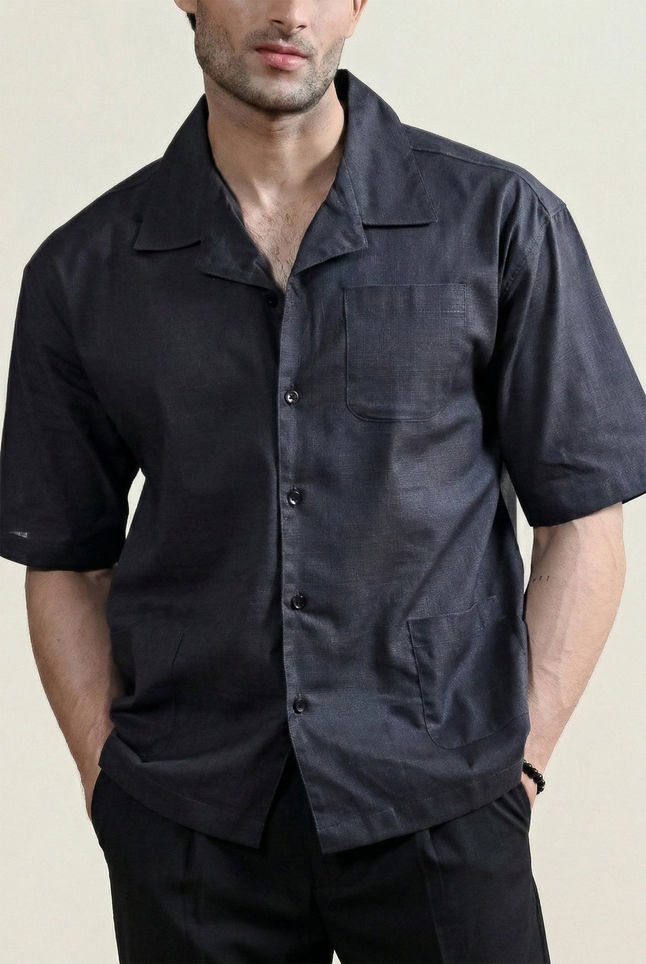 linen Casual Shirt in Coal