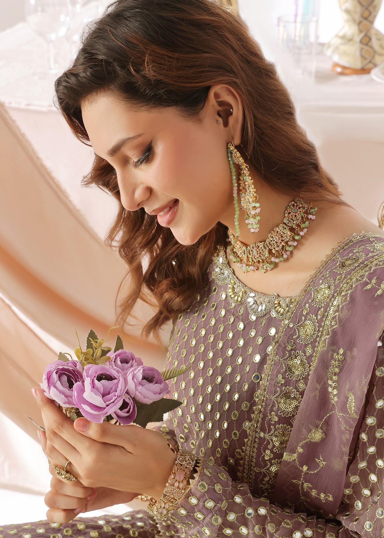 chiffon Lehenga in Mauve
