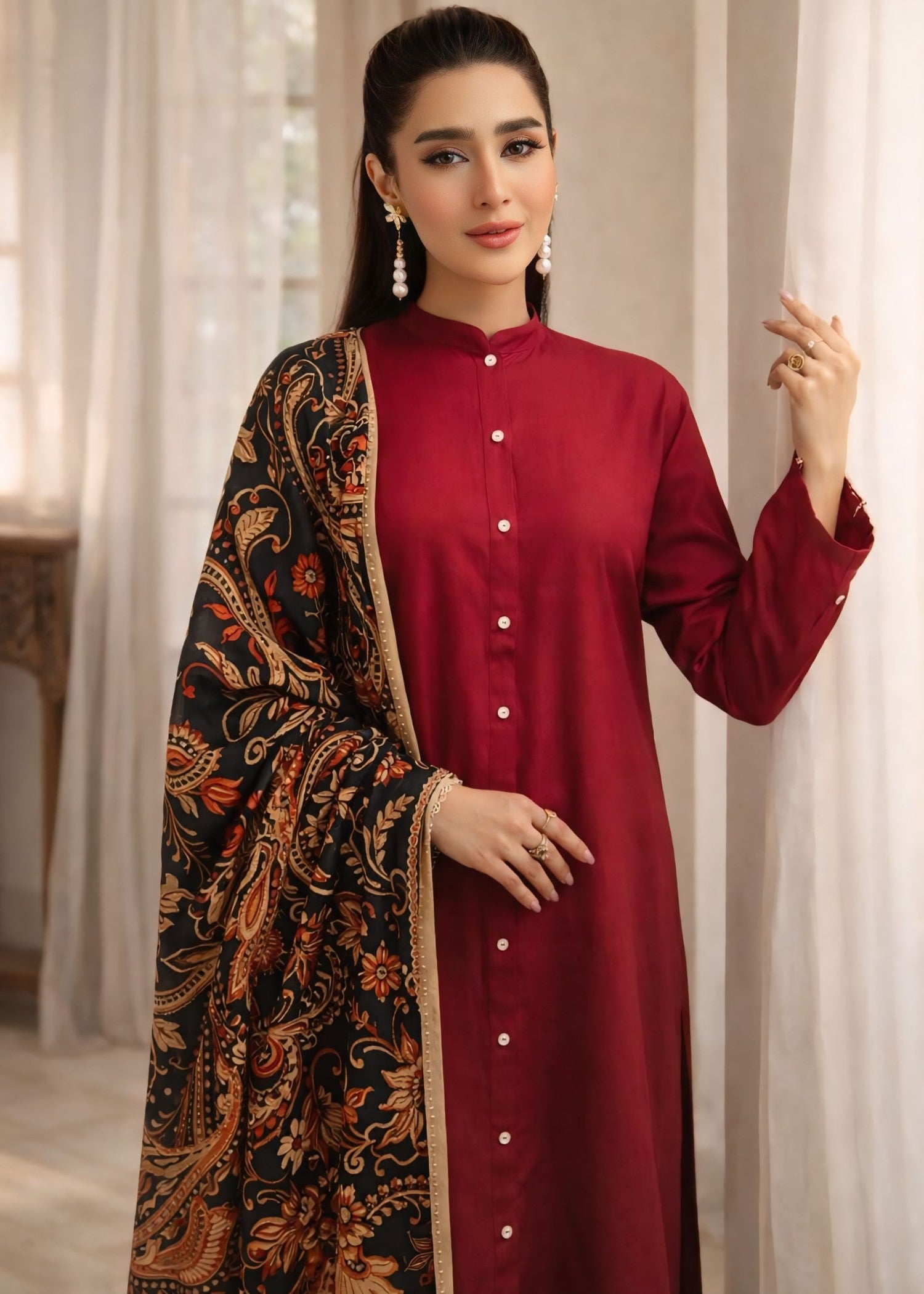 dhanak Kurta Set in Berry red
