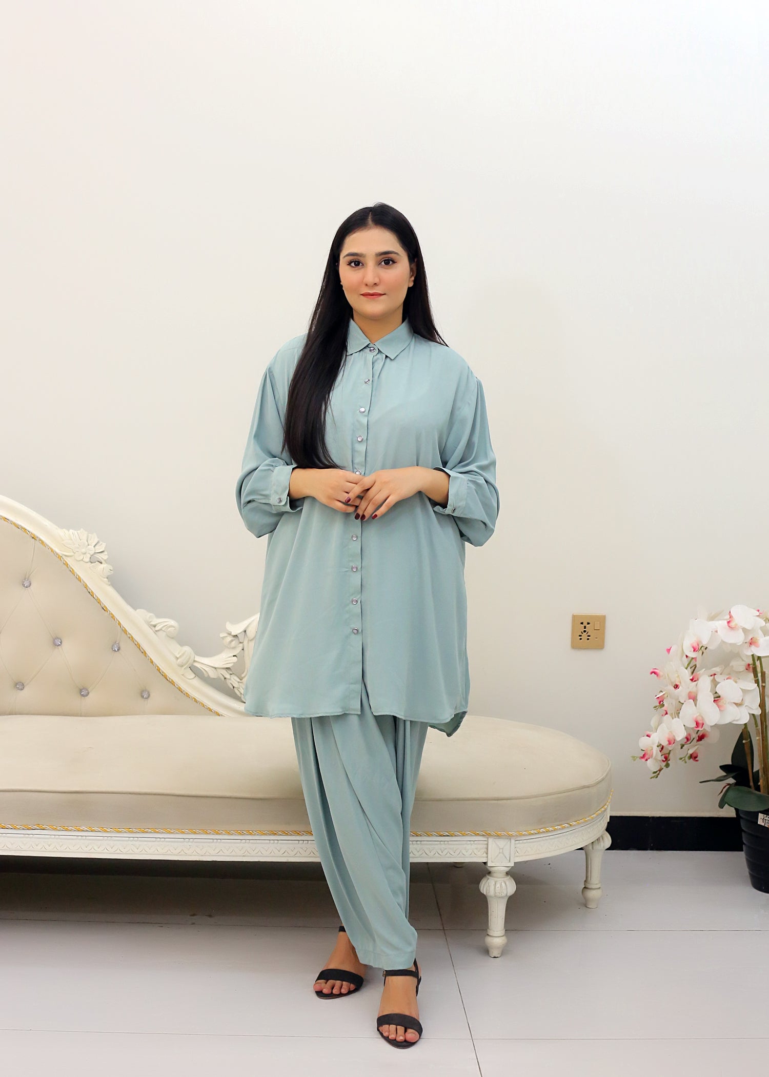 silk georgette Co ord Sets in Frost blue