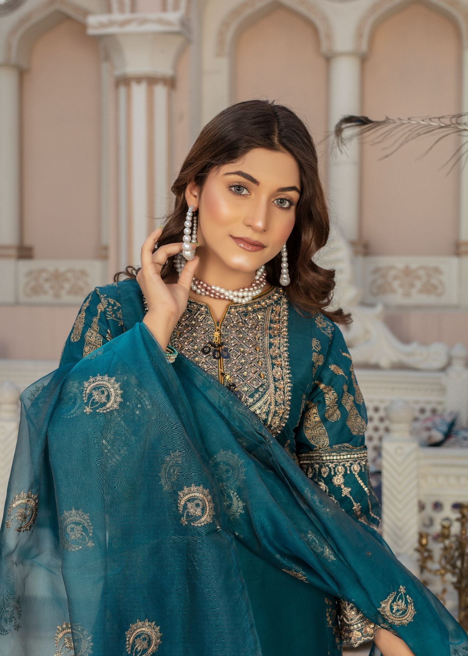 chiffon Gharara in Teal