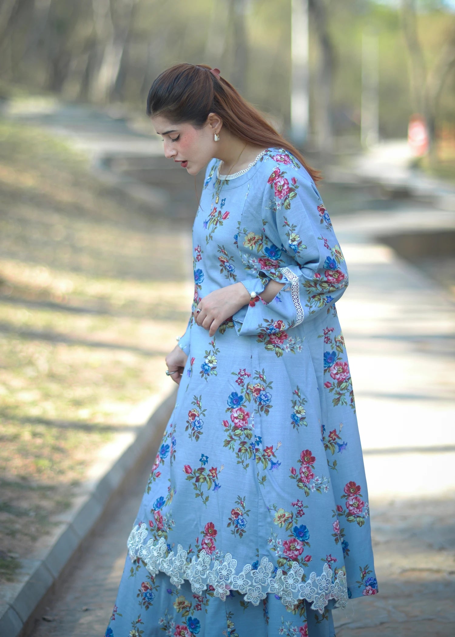 lawn cotton Kurta Set in Powder blue