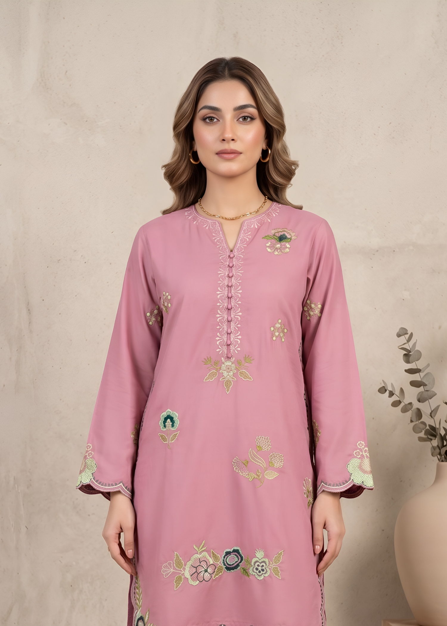 linen Kurta Set in Light pink