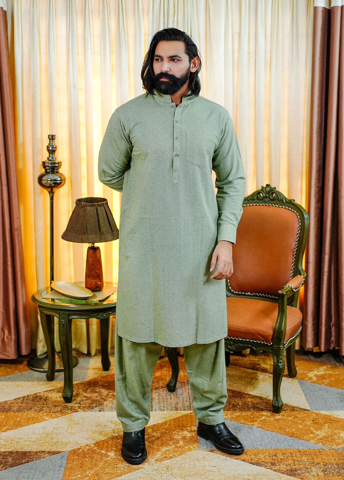 cotton viscose Shalwar Kameez in Green