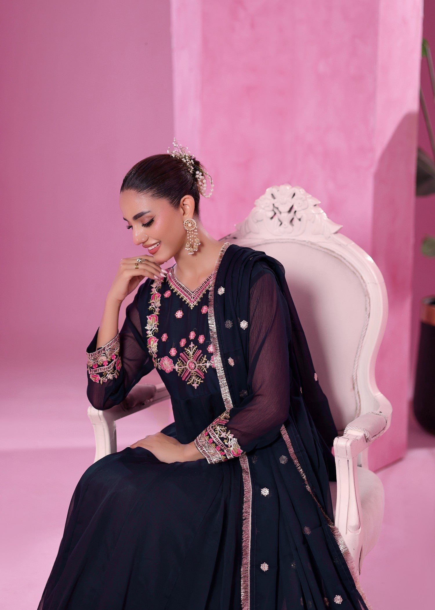 chiffon Pishwas in Navy blue