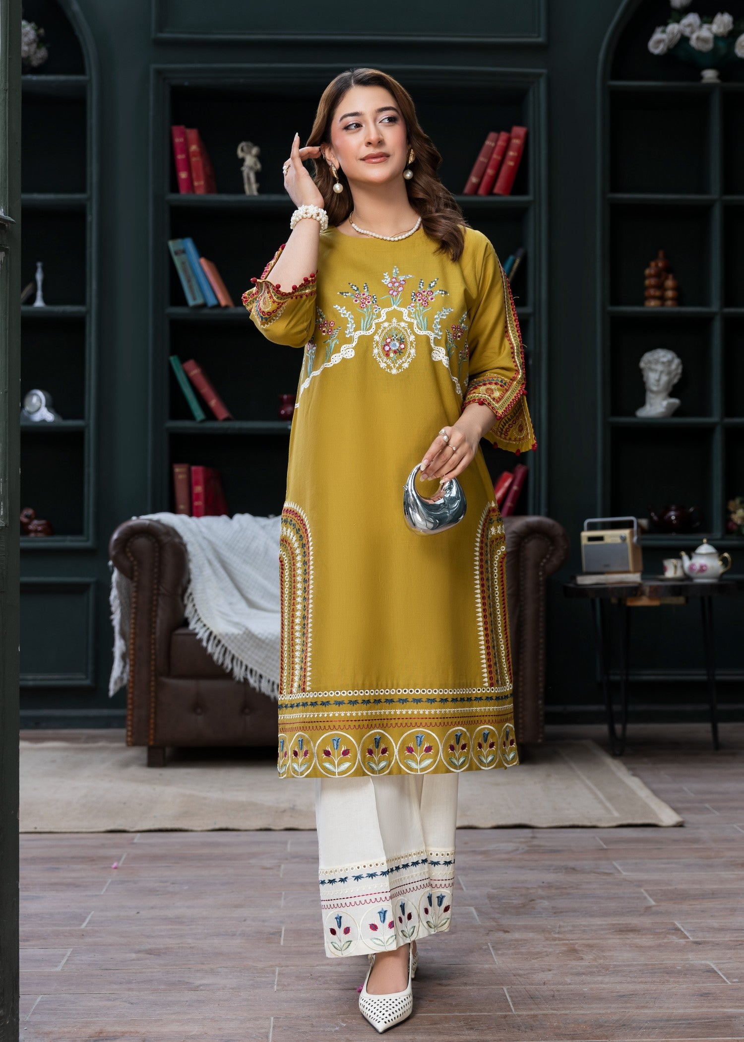 lawn cotton Kurta Set in Saffron