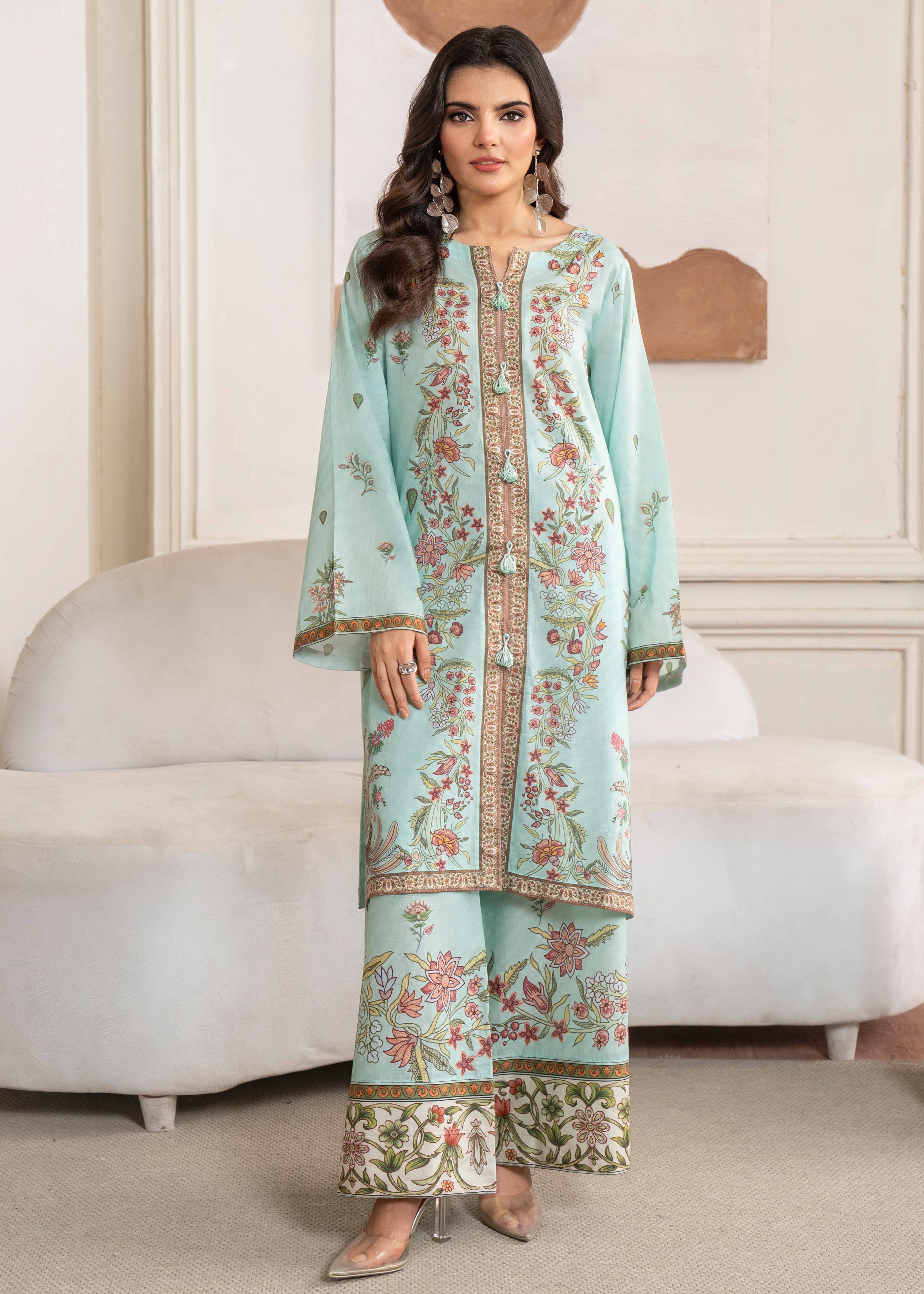 silk finish lawn Co Ord Sets in Sky blue