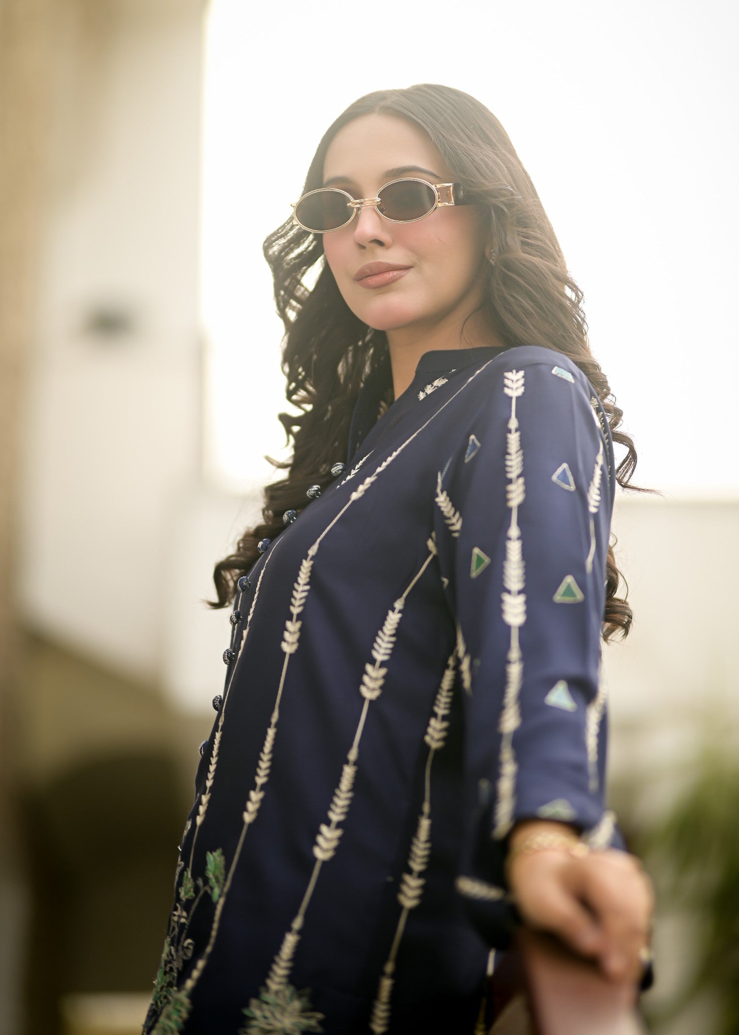 linen Kurta Set in Navy blue