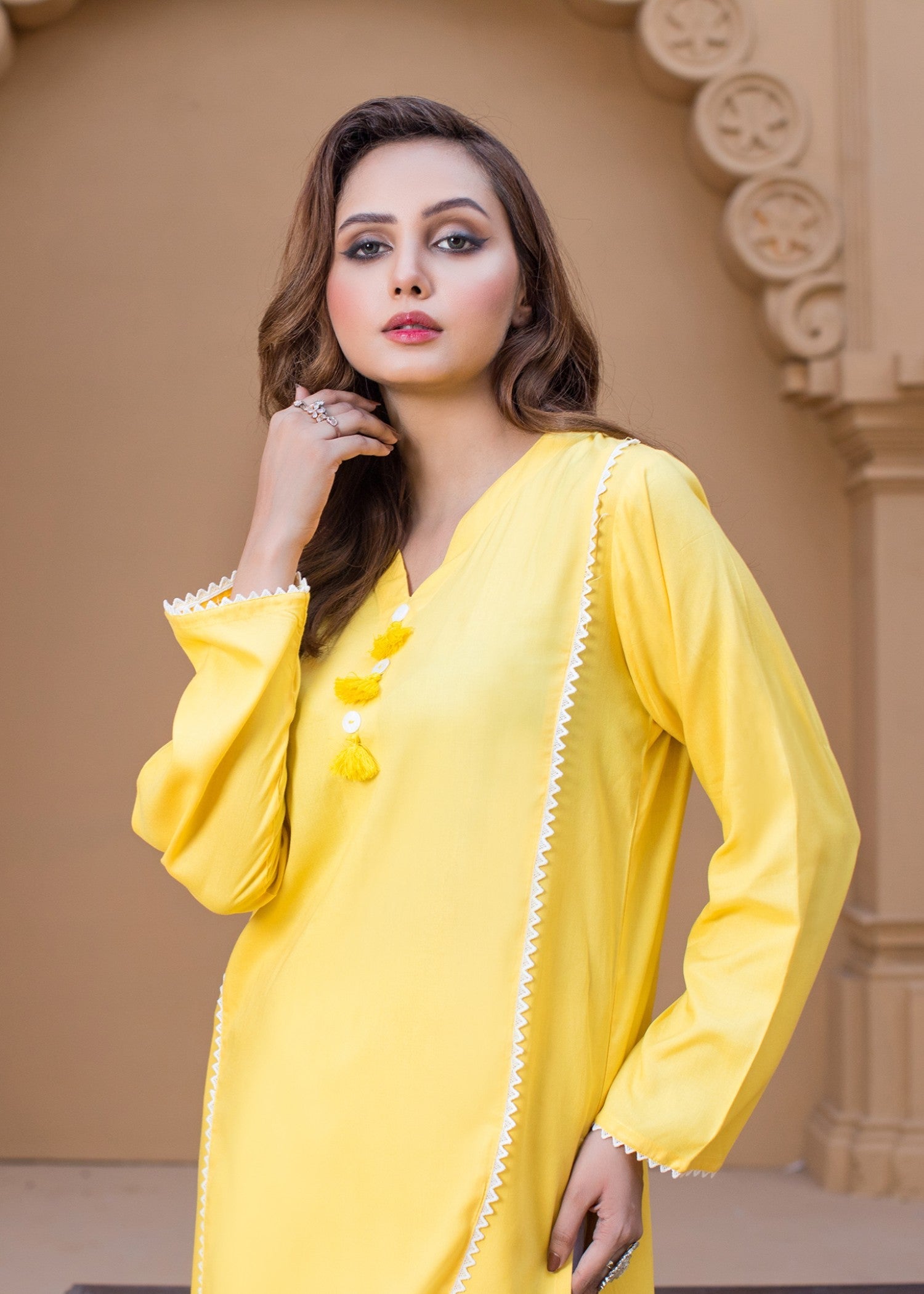 cotton viscose Kurti in Yellow