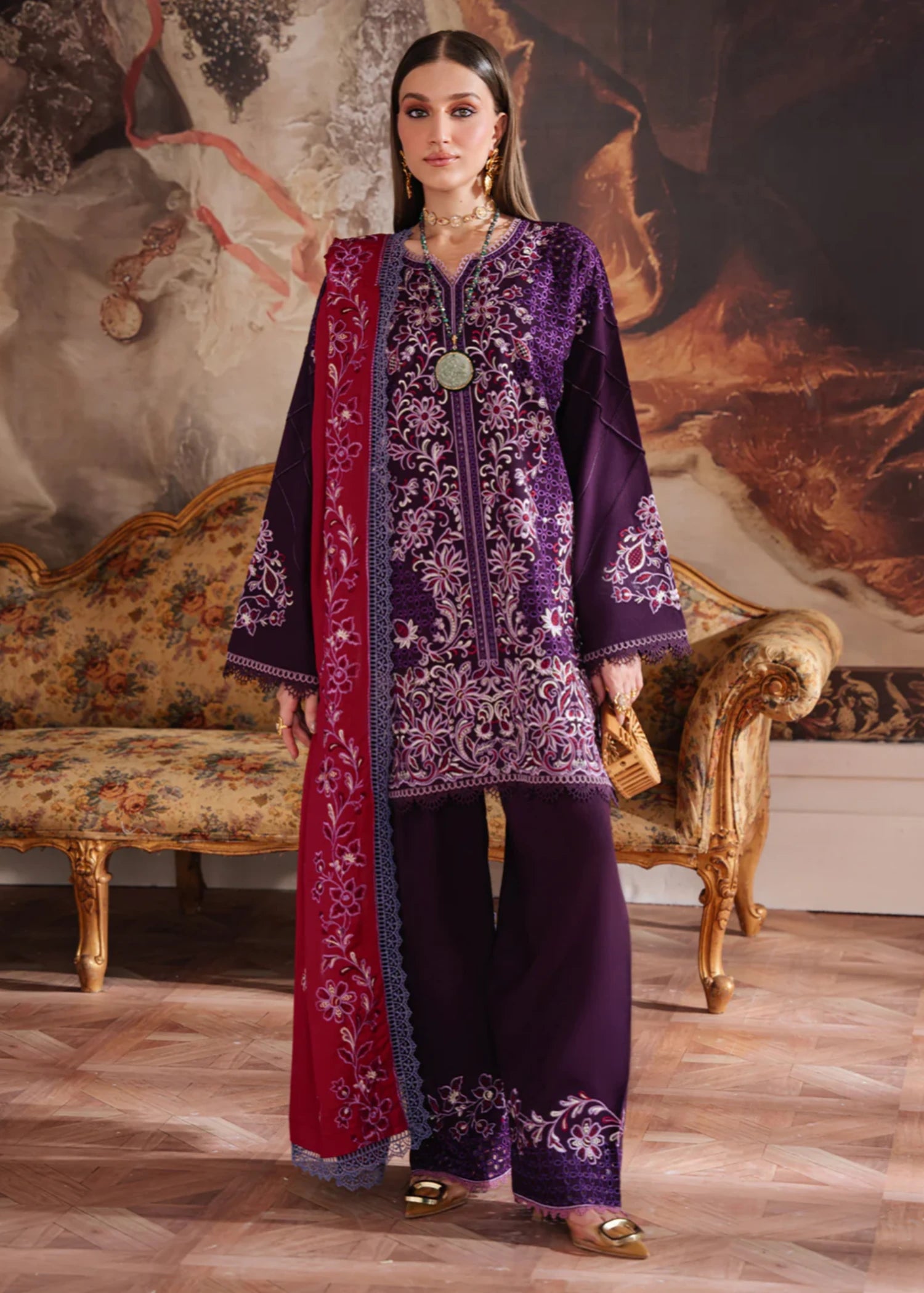 karandi Unstitched in Purple