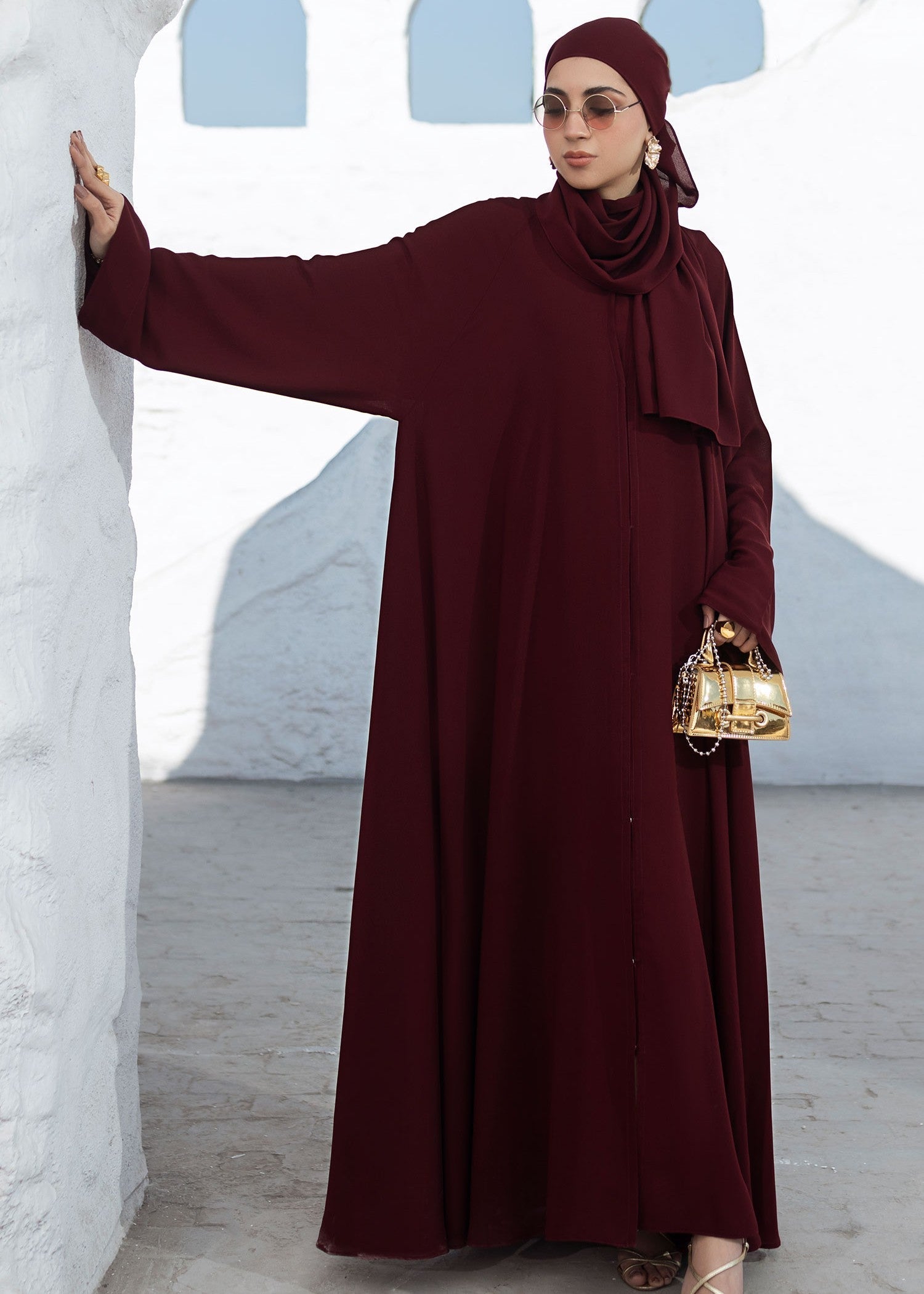 chiffon Abaya in Maroon