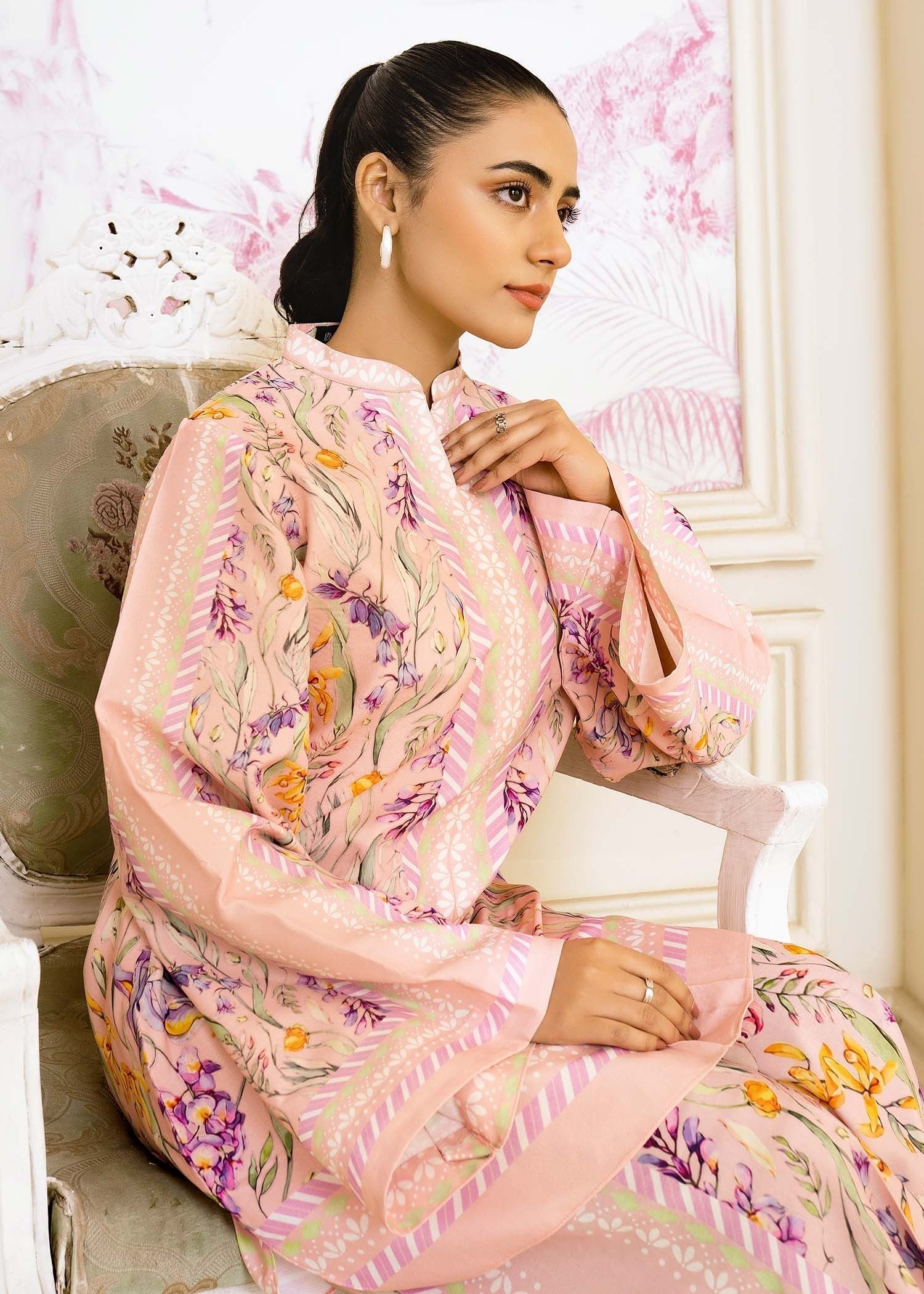 silk finish lawn Co Ord Sets in Pink