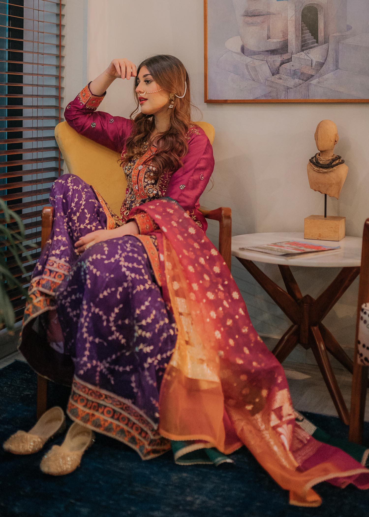 raw silk Sharara in Multi