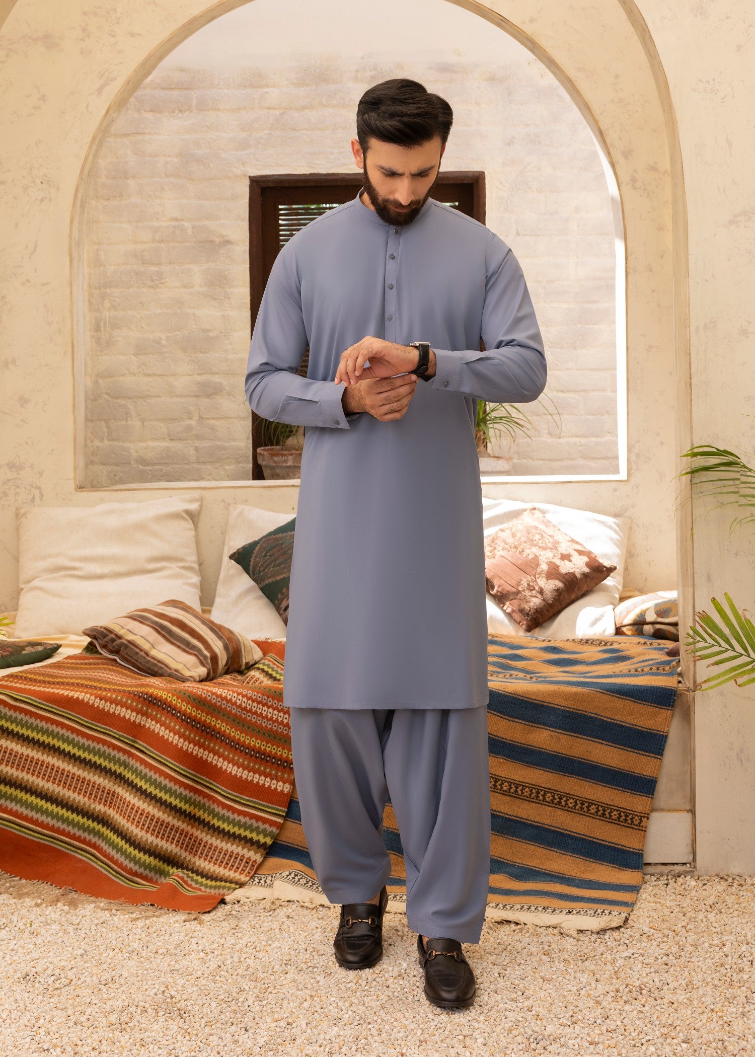 wash & wear Shalwar Kameez in Slate grey by Black Pearl